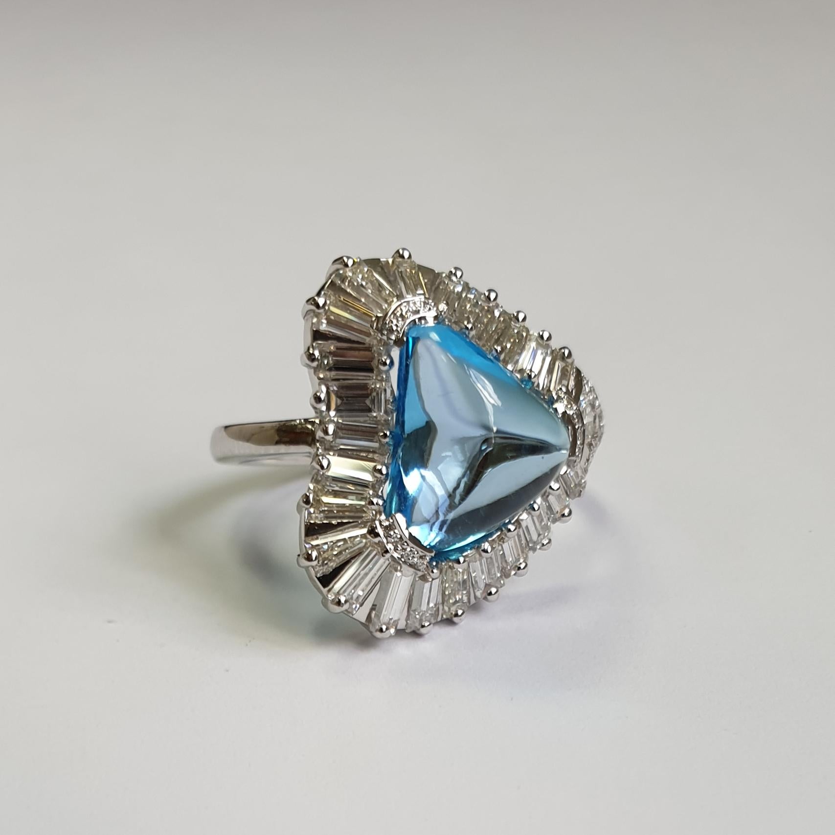 Women's Sugar Loaf Topaz and Diamond Baguette Cocktail Ring Platinum For Sale