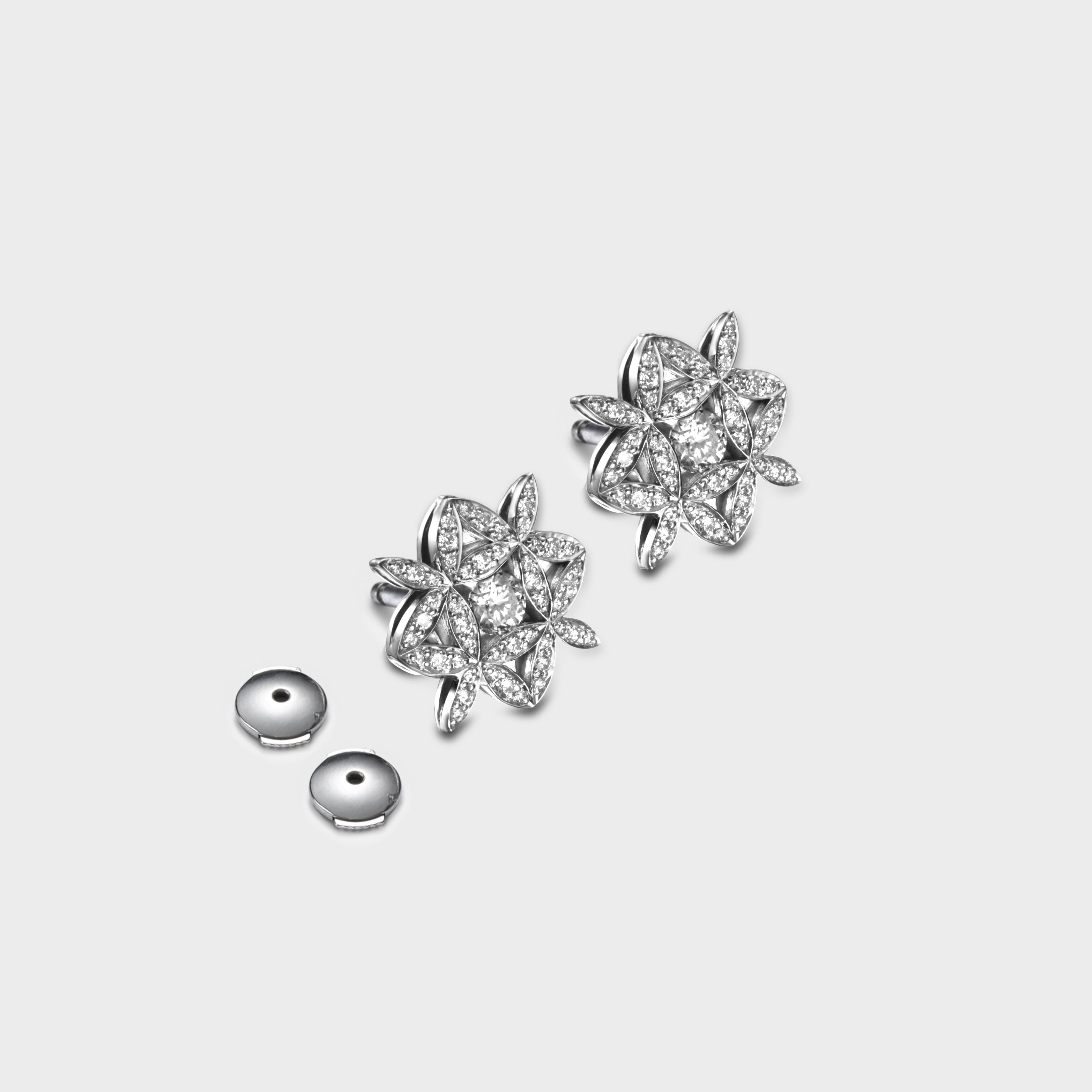 Contemporary Marcel Salloum Yasmin Diamond Set Earrings 18 Karat White Gold For Sale