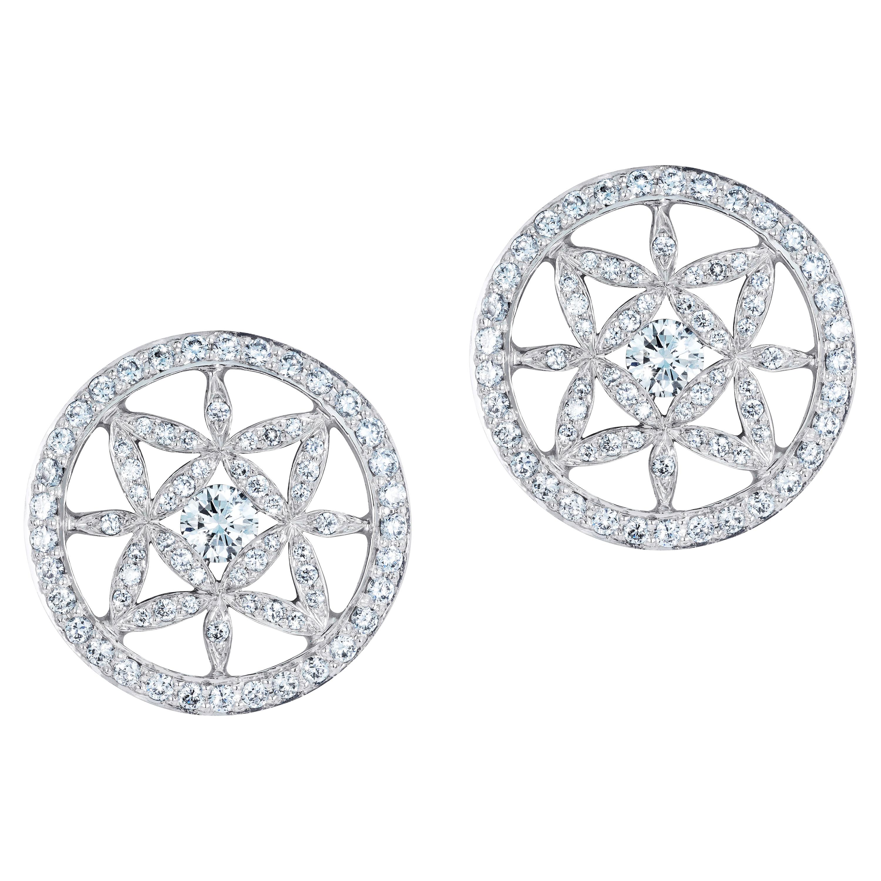 Marcel Salloum Yasmin Diamond Set Halo Earrings Platinum For Sale
