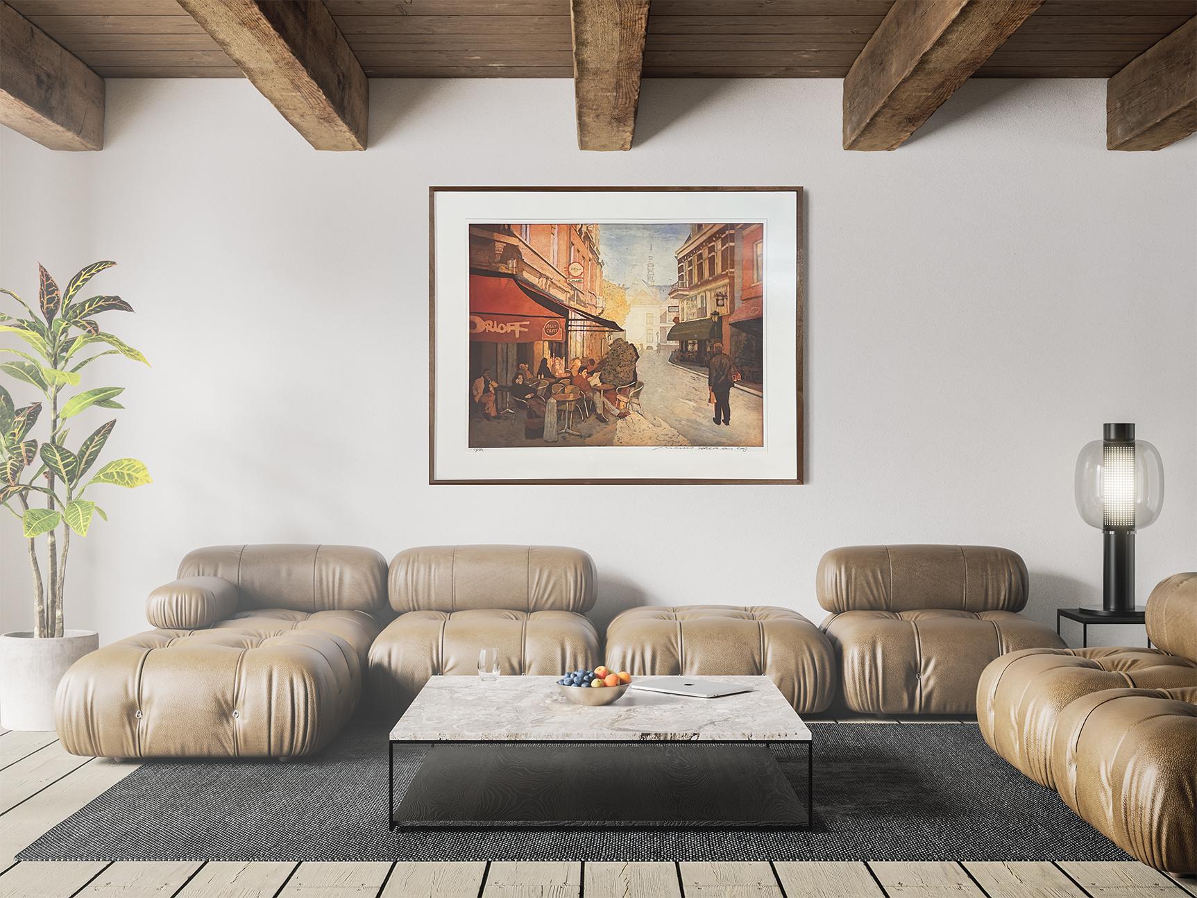 ''Het Wed'' Contemporary Color Etching of a Street in the Netherlands, Utrecht For Sale 3