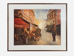 ''Het Wed'' Grabado contemporáneo en color de una calle de Holanda, Utrecht