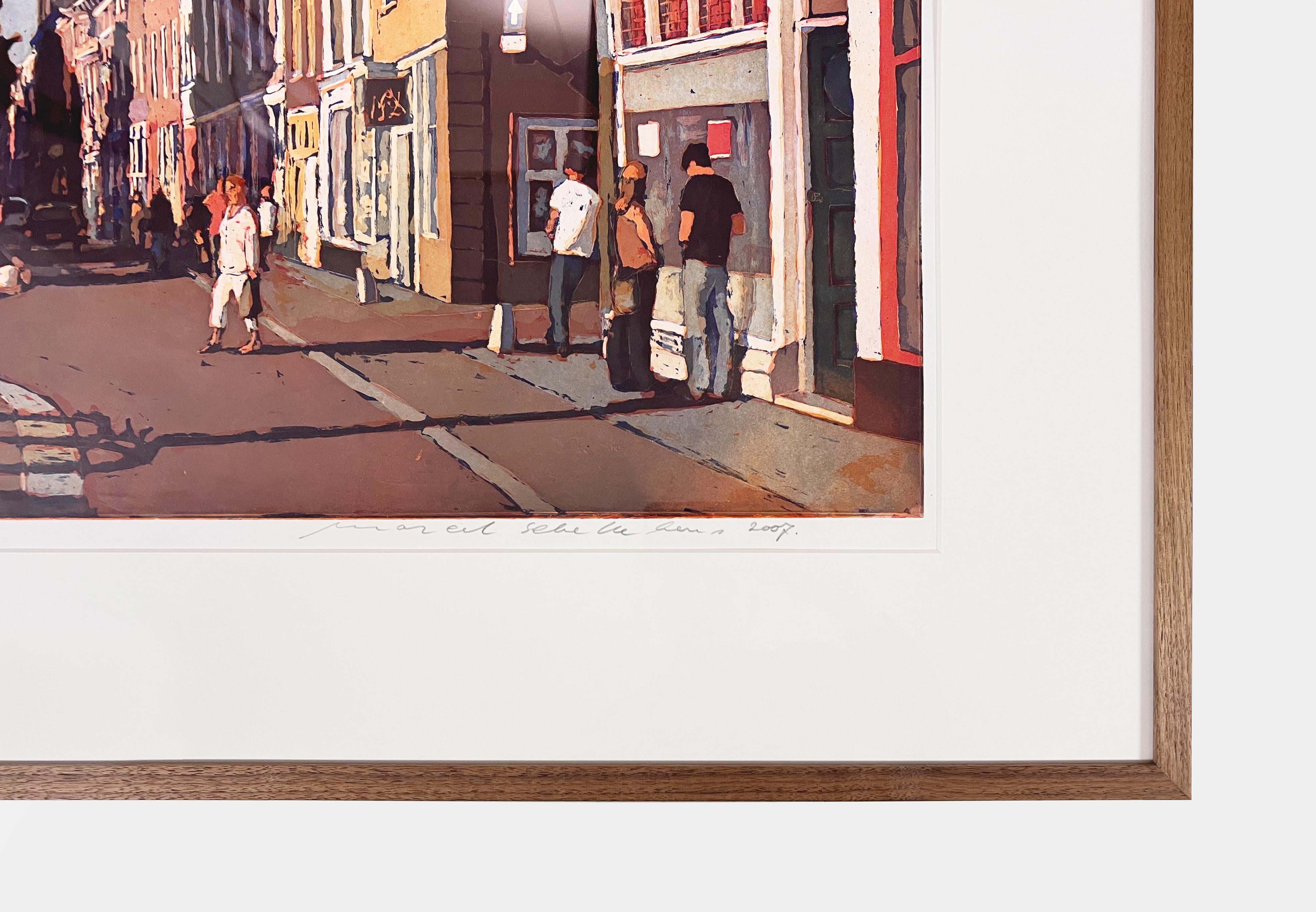 ''Oudegracht'' Gravure couleur contemporaine d'une rue aux Pays-Bas, Utrecht en vente 1
