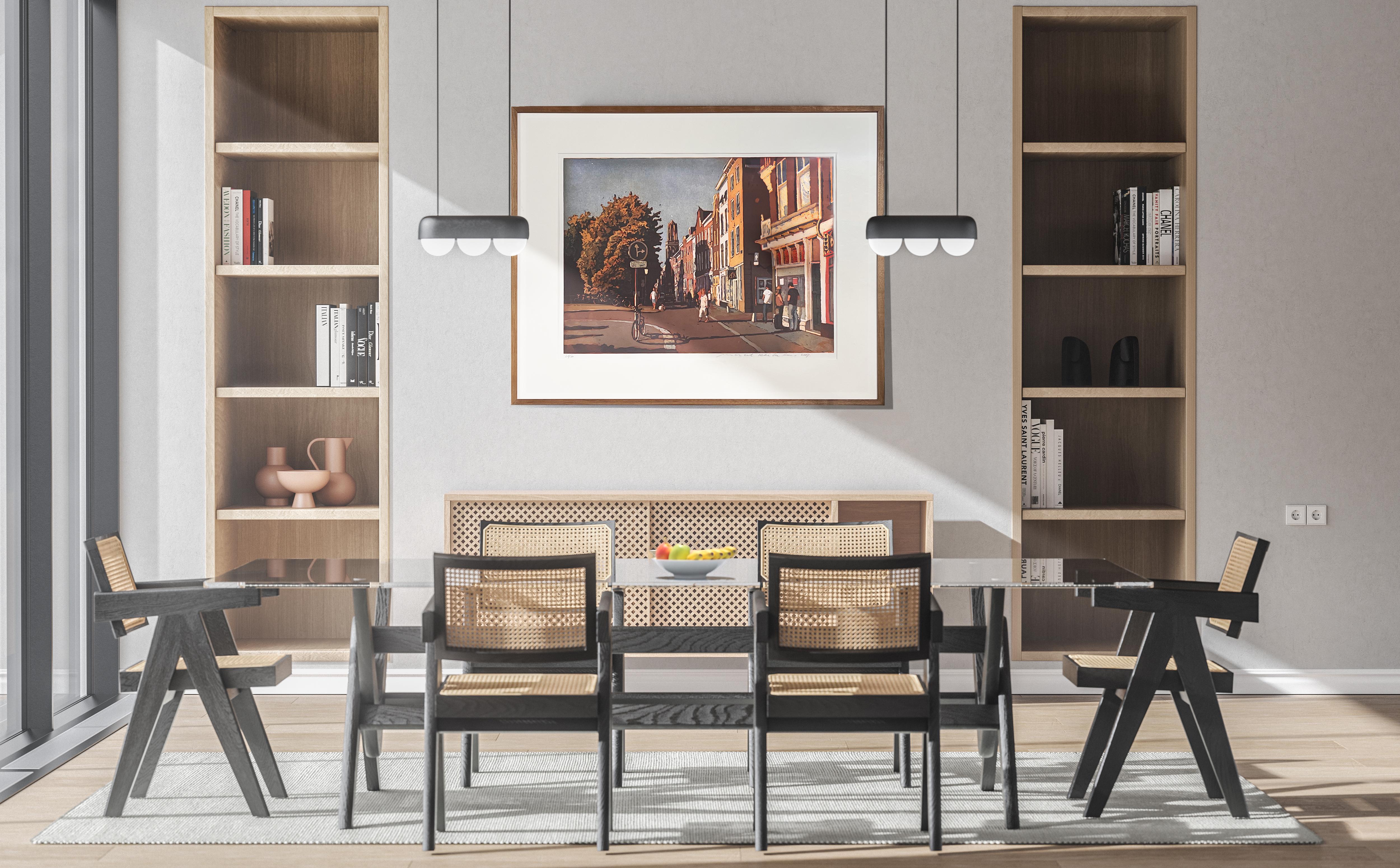 ''Oudegracht'' Gravure couleur contemporaine d'une rue aux Pays-Bas, Utrecht en vente 2