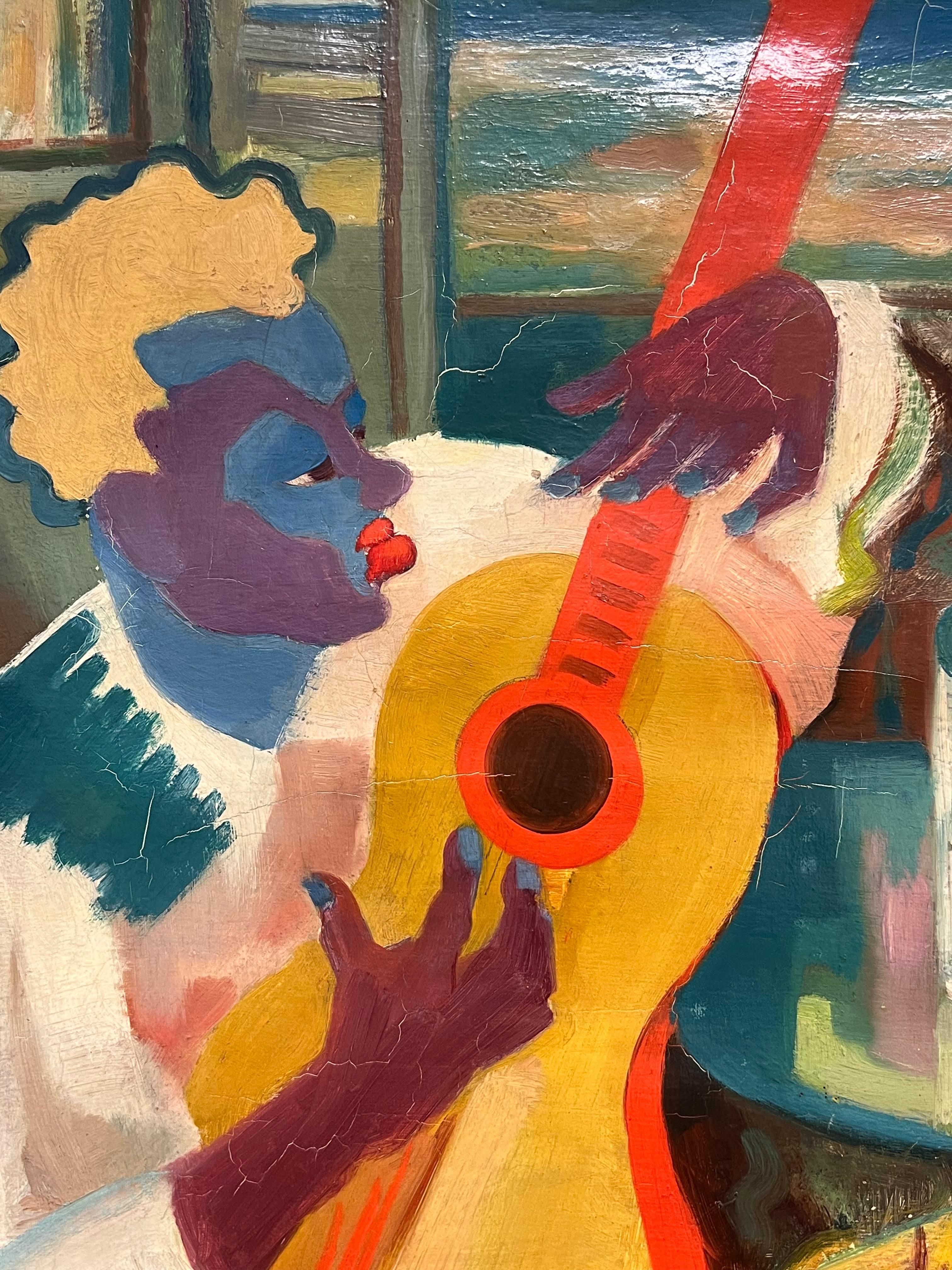 Kubistisches Porträt eines Musikers 
Marcel Seignobos (1892-1972)
signiertes Öl auf Leinwand, ungerahmt
Leinwand : 22 x 15 Zoll
Provenienz: Privatsammlung, Côte d'Azur, Frankreich
Condit: sehr guter Zustand

Beschreibung: Dieses auffällige