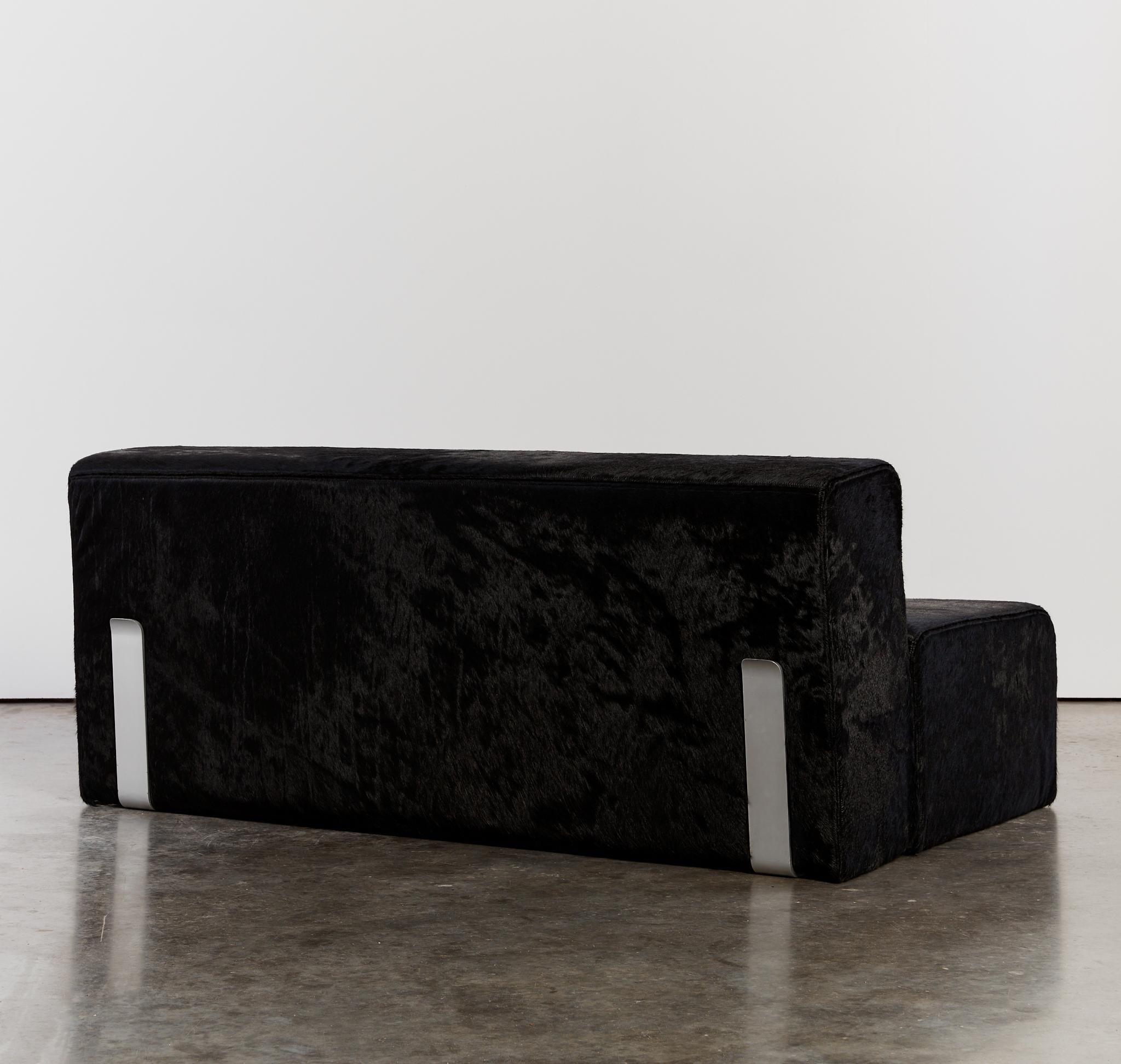 Aluminum Marcel sofa settee by Kazuhide Takahama for Gavina reupholstered in hair on hide For Sale