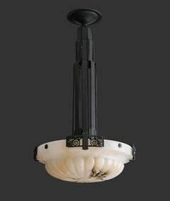 Grand lustre Art Déco en albâtre Marcel VASSEUR, 1920
