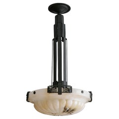 Antique Marcel VASSEUR Large Art Deco Alabaster Pendant Chandelier, 1920