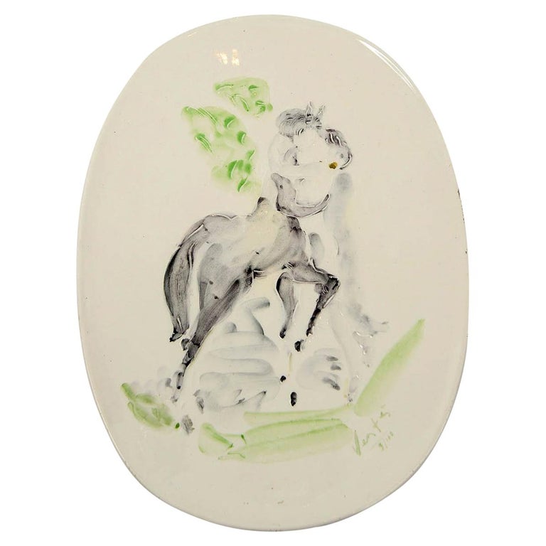Marcel Vertes Beautiful Plate in Ceramic, Vallauris, circa 1955 For Sale