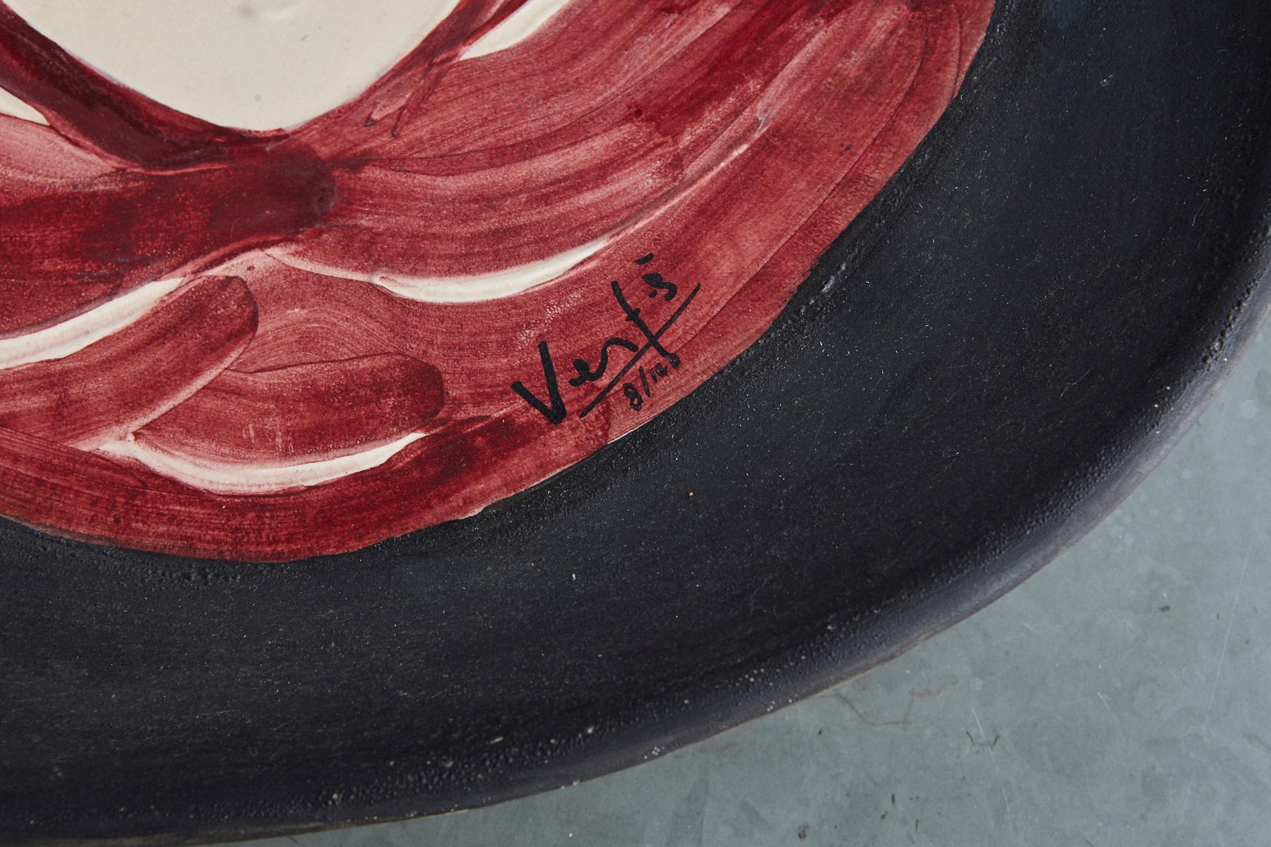 Mid-Century Modern Marcel Vertès Ceramic Plate Tete De Femme, Signed, Edit 8/100, Vallauris, 1950s For Sale
