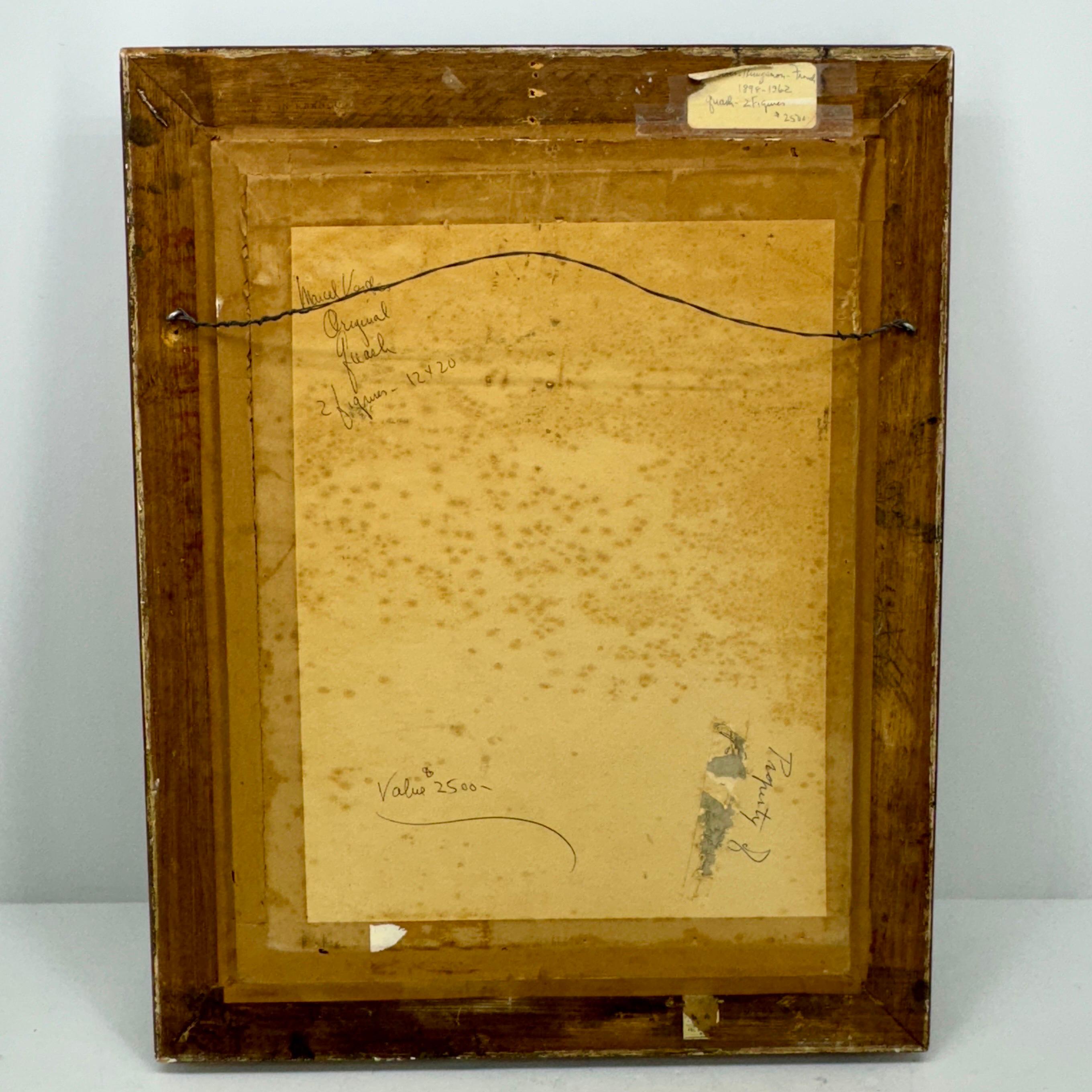 Marcel Vertes Gouache Women Artwork in Original Gold Frame For Sale 4