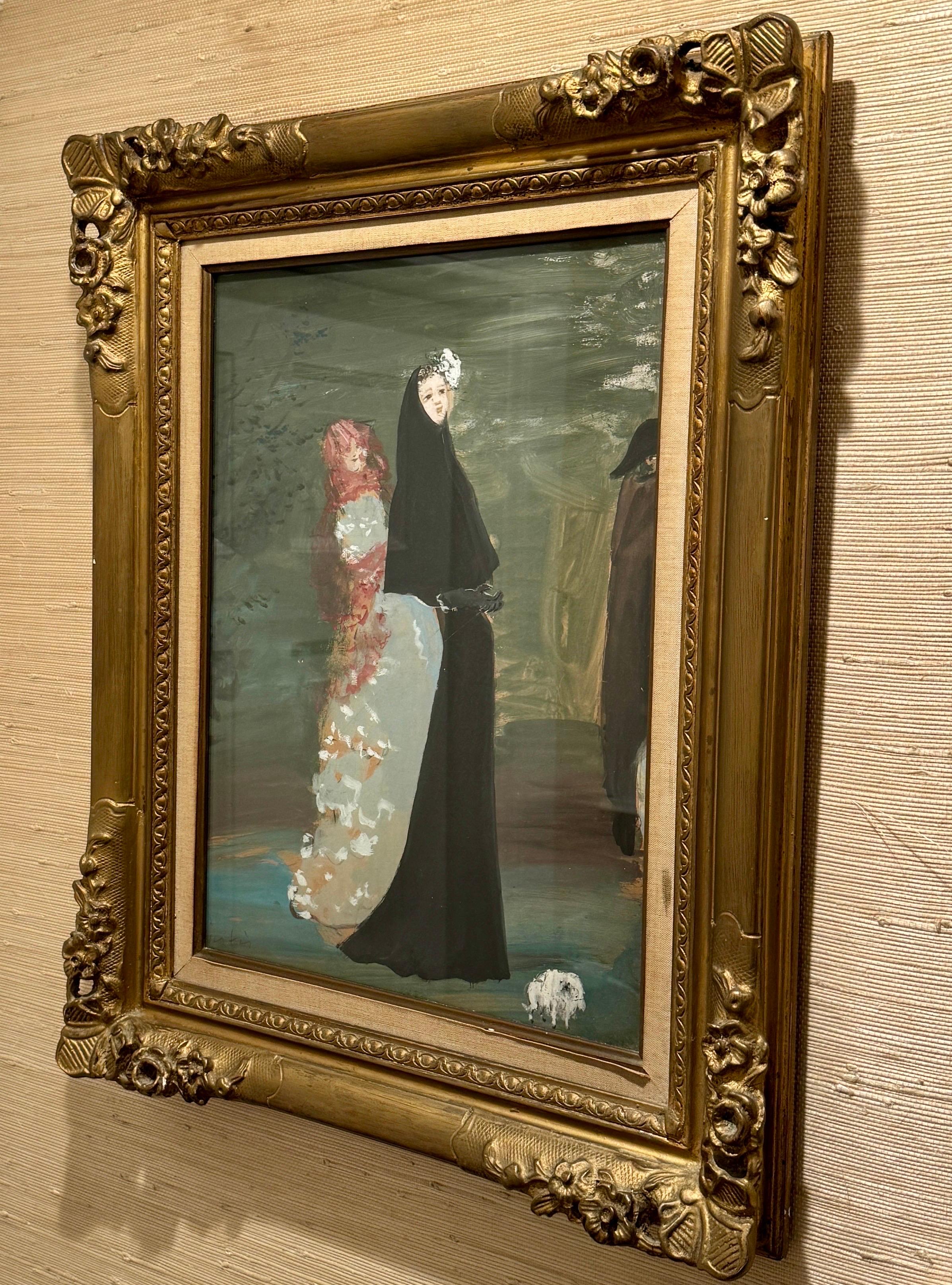 Marcel Vertes Gouache Women Artwork in Original Gold Frame For Sale 7
