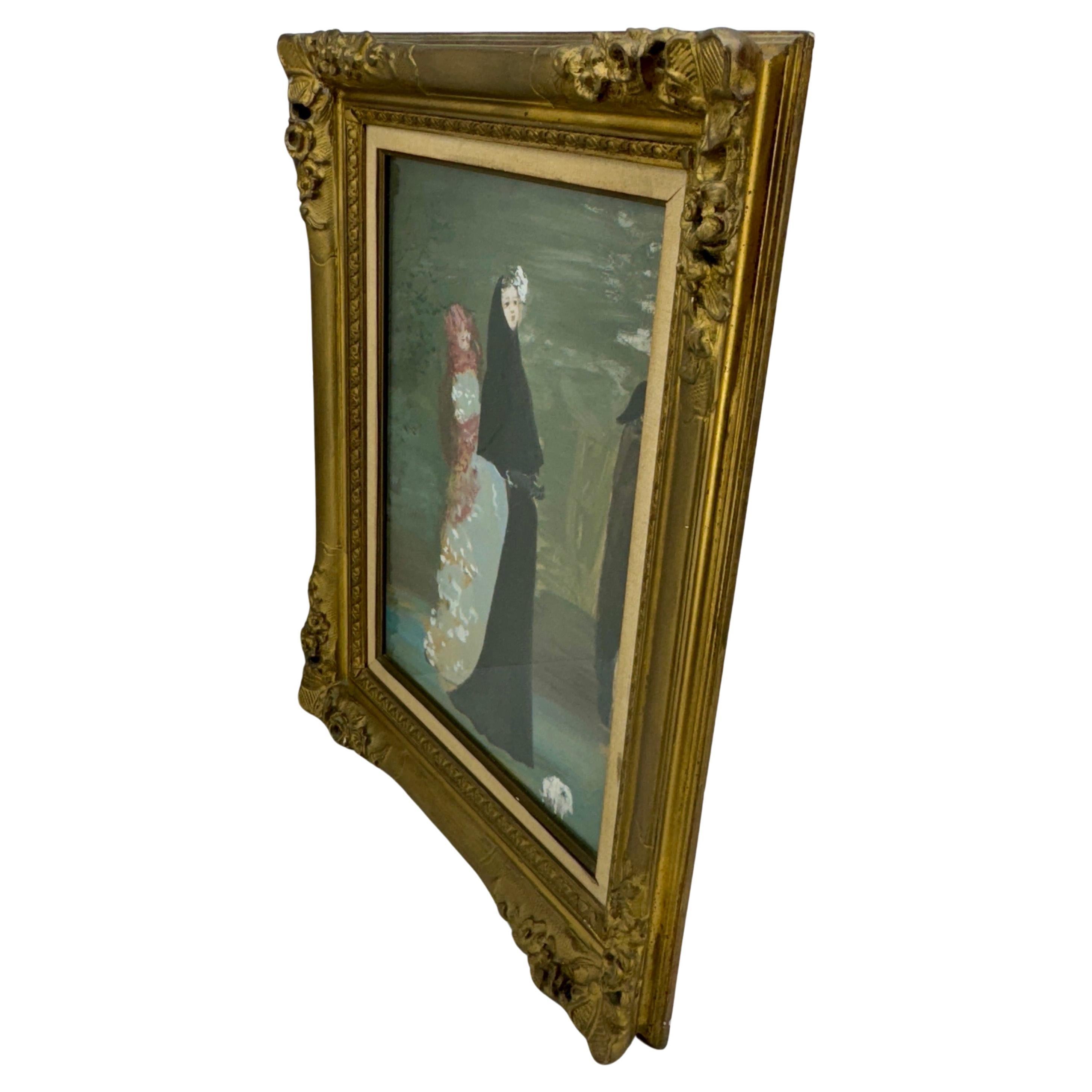 Hand-Painted Marcel Vertes Gouache Women Artwork in Original Gold Frame For Sale