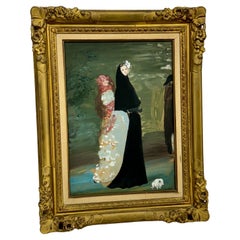 Retro Marcel Vertes Gouache Women Artwork in Original Gold Frame