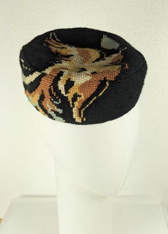 Marcel Vertes Needlepoint Cross Stitch Pill Box Hat, 1940