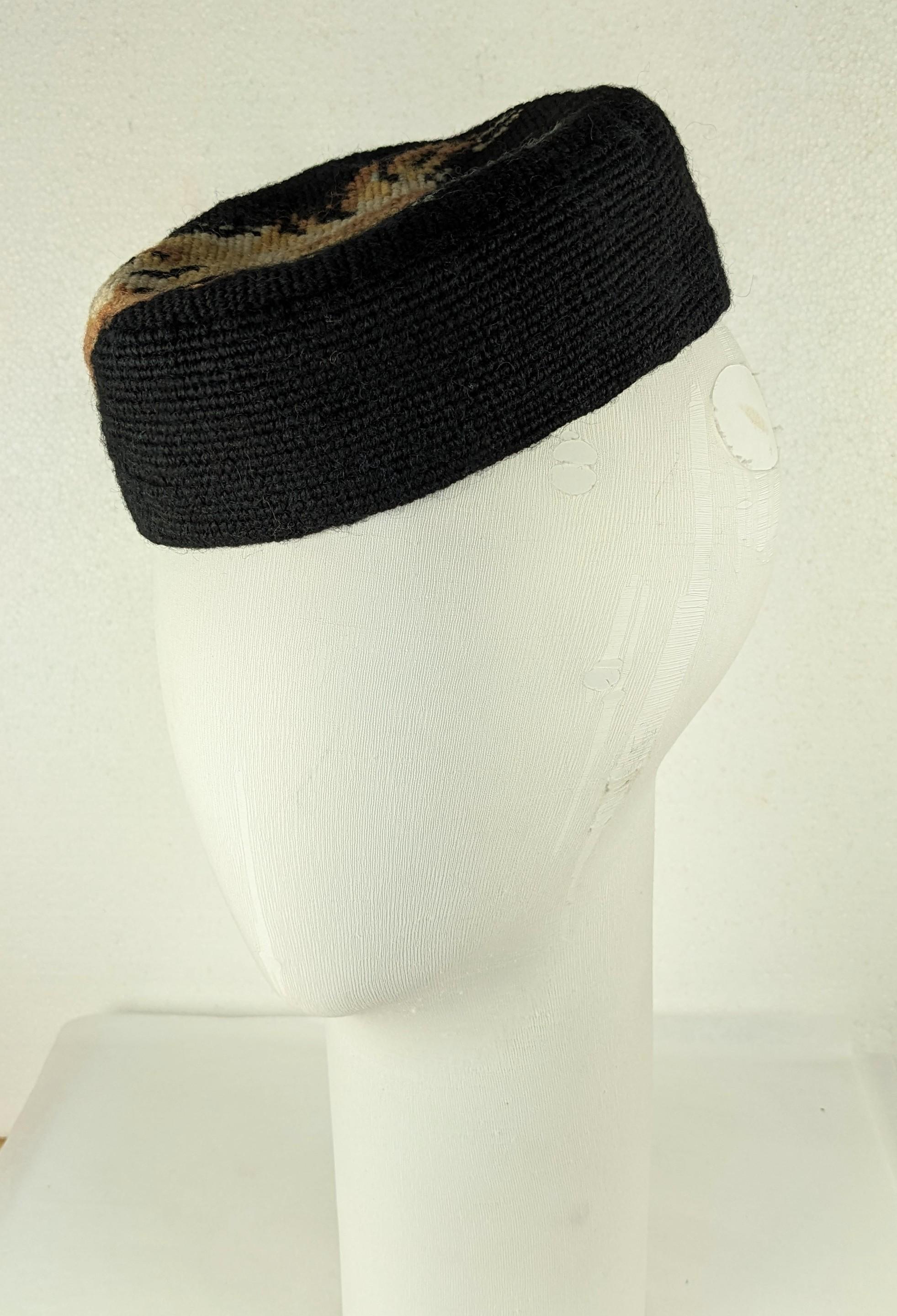 Marcel Vertes Needlepoint Cross Stitch Pill Box Hat, 1940 In Excellent Condition For Sale In New York, NY