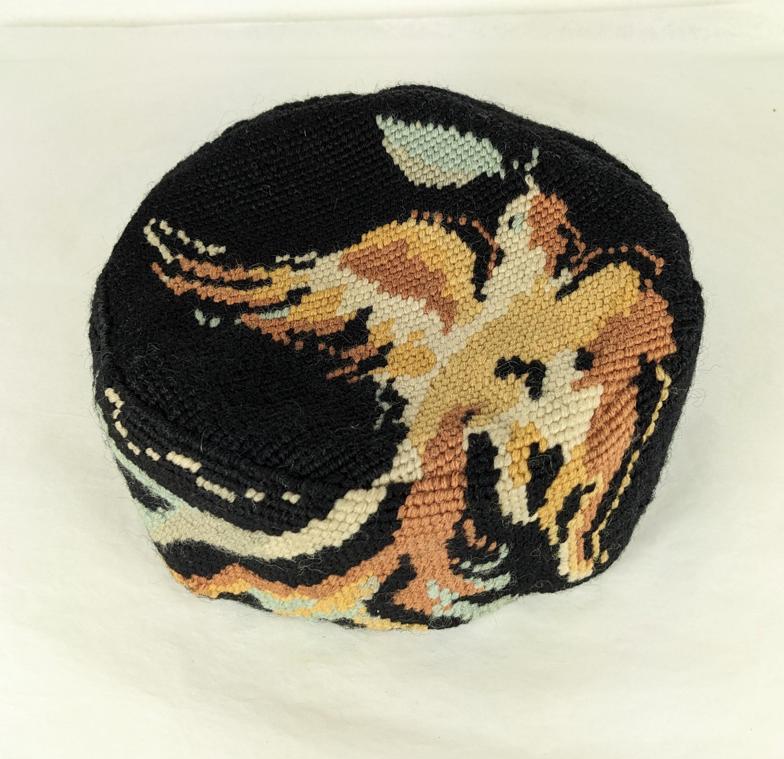 Marcel Vertes Needlepoint Cross Stitch Pill Box Hat, 1940 For Sale 1