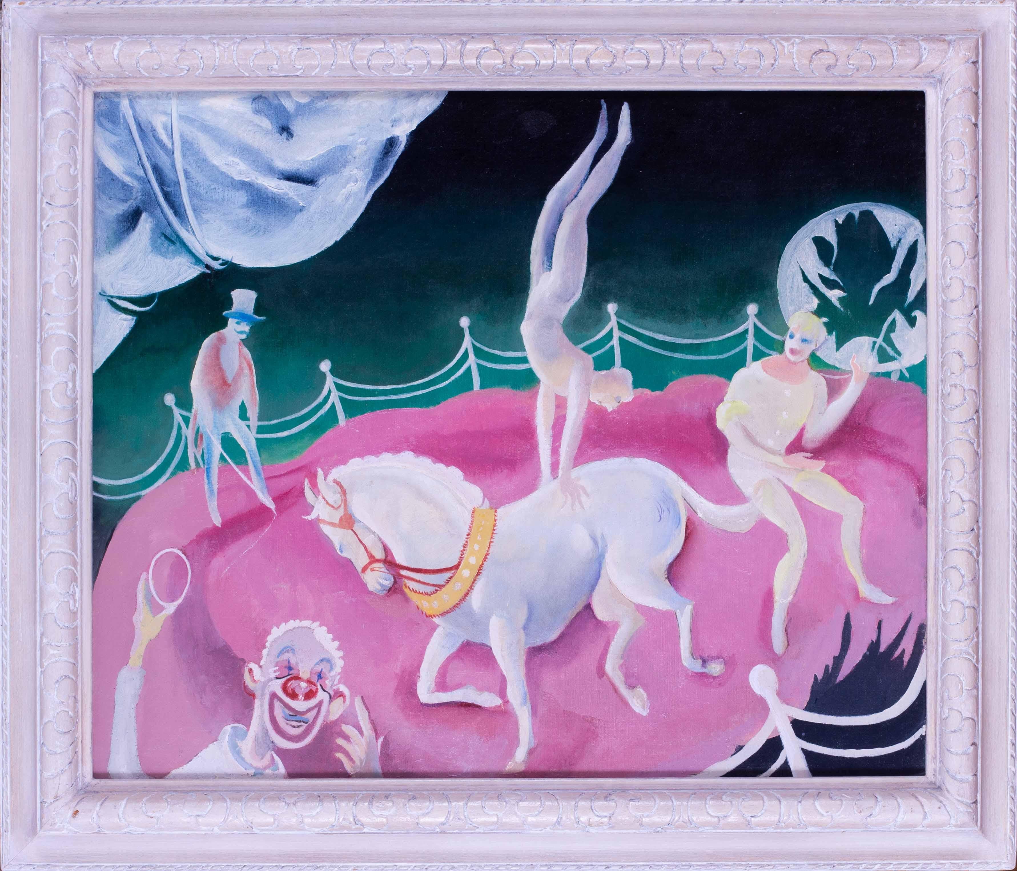 Figurative Painting Marcel Vertès - performance de cirque, huile sur toile de l'artiste français/hungarian Marcel Vertes