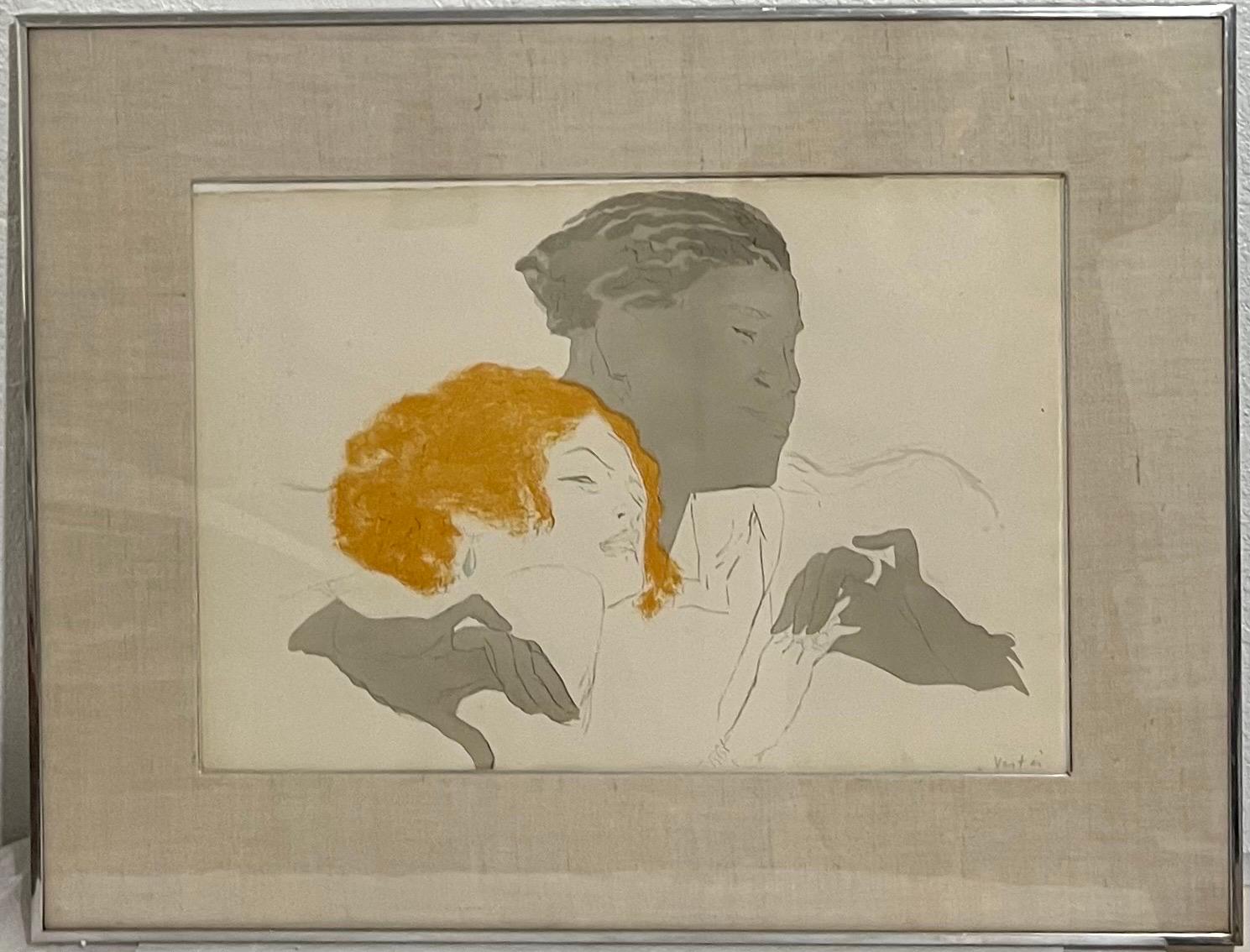 Art Deco Jazz Age Paris Interracial Couple Lovers Marcel Vertes Color Lithograph For Sale 7