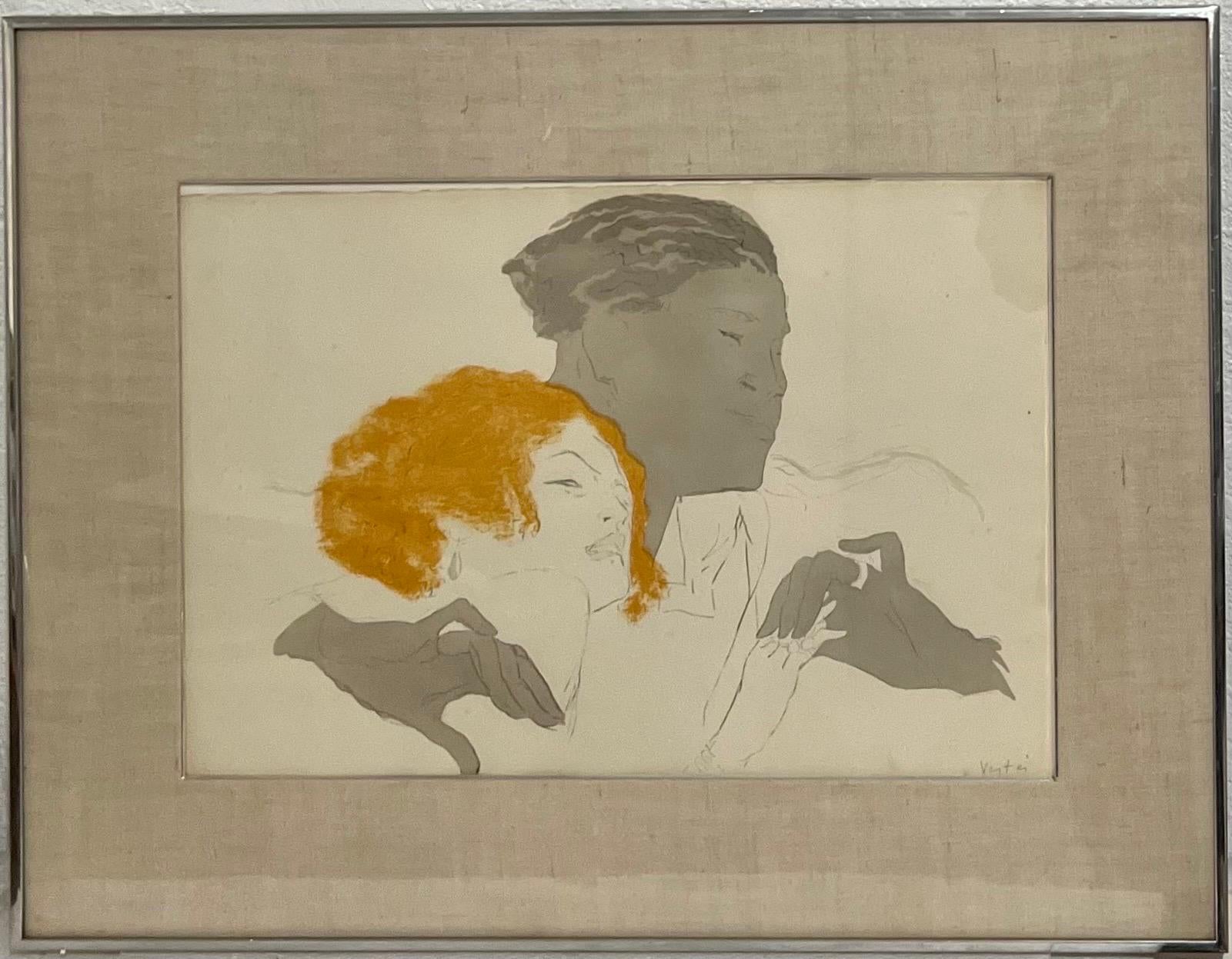 Art Deco Jazz Age Paris Interracial Couple Lovers Marcel Vertes Color Lithograph For Sale 8