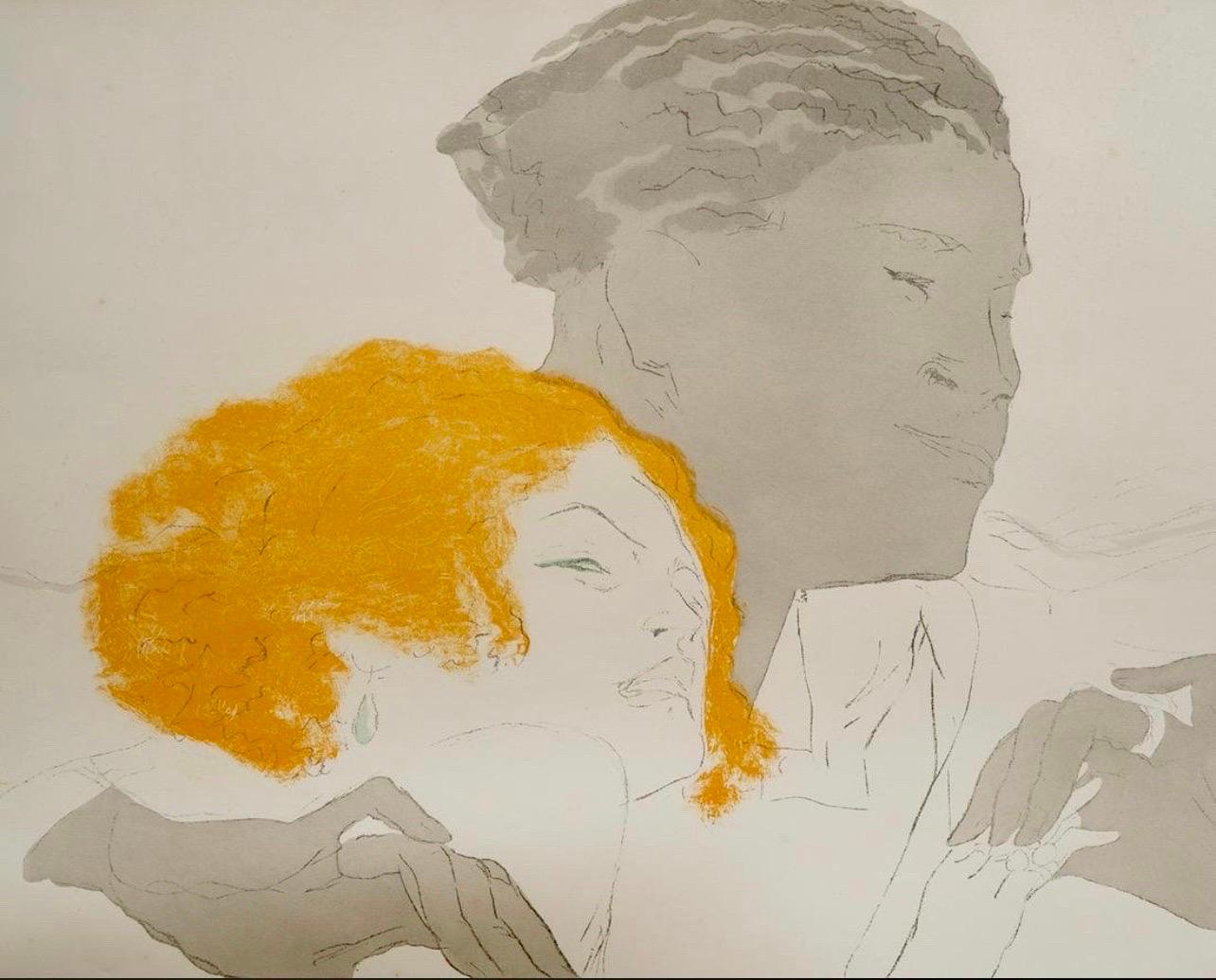 Art Deco Jazz Age Paris Interracial Couple Lovers Marcel Vertes Color Lithograph For Sale 1