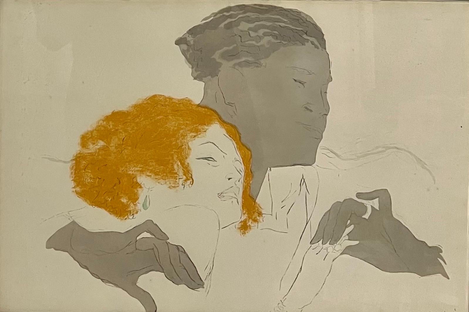 Art Deco Jazz Age Paris Interracial Couple Lovers Marcel Vertes Color Lithograph For Sale 4