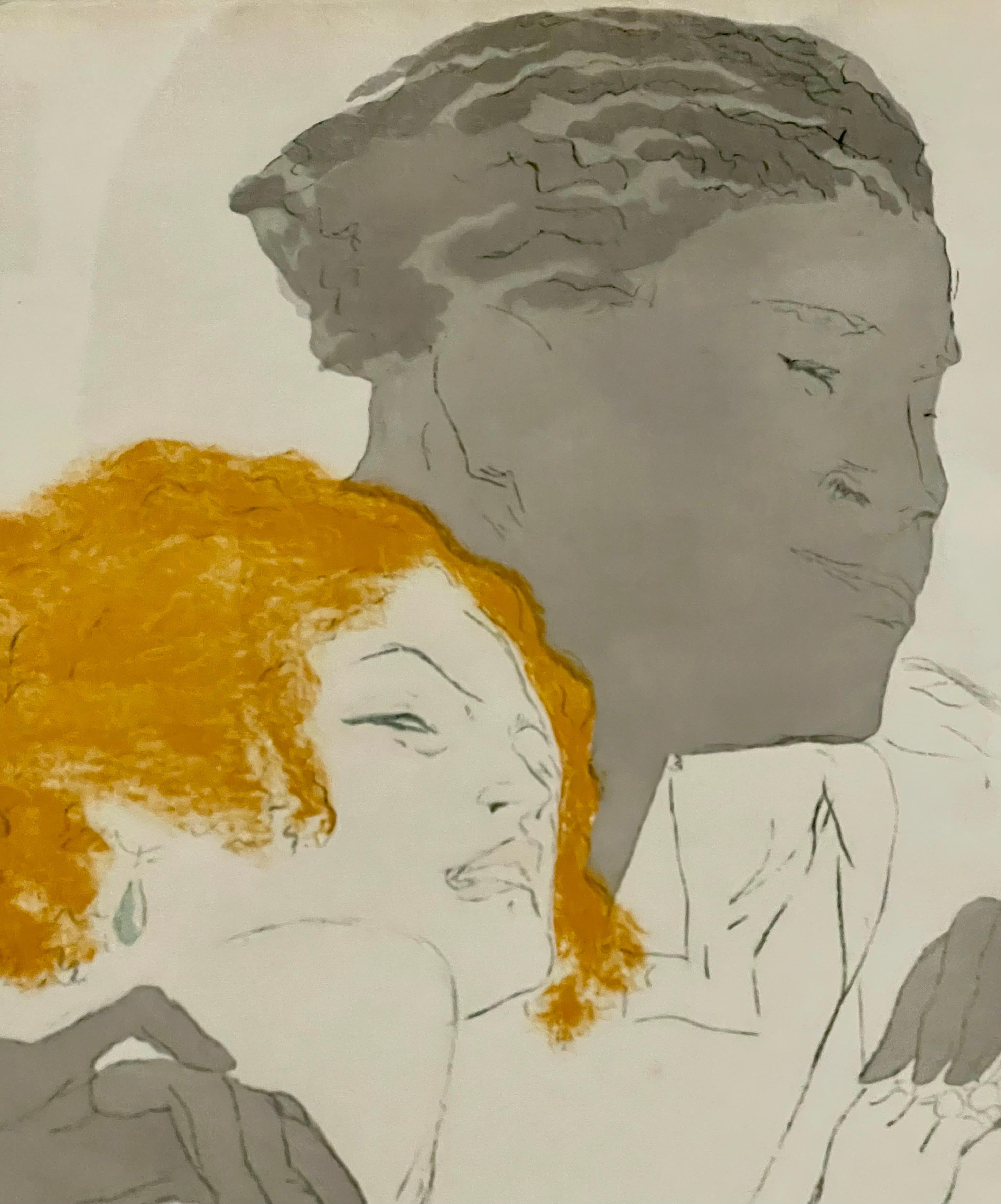 Art Deco Jazz Age Paris Interracial Couple Lovers Marcel Vertes Color Lithograph For Sale 5
