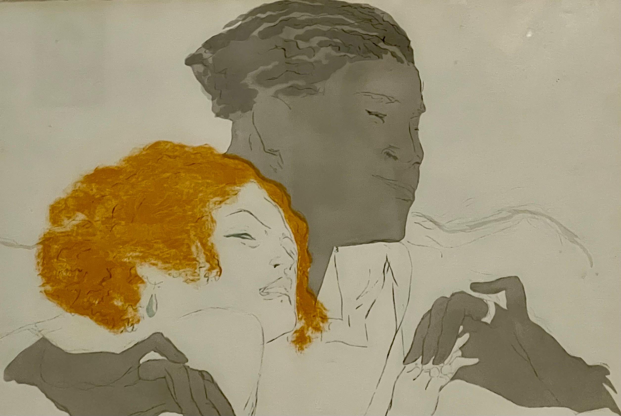 Art Deco Jazz Age Paris Interracial Couple Lovers Marcel Vertes Color Lithograph For Sale 6