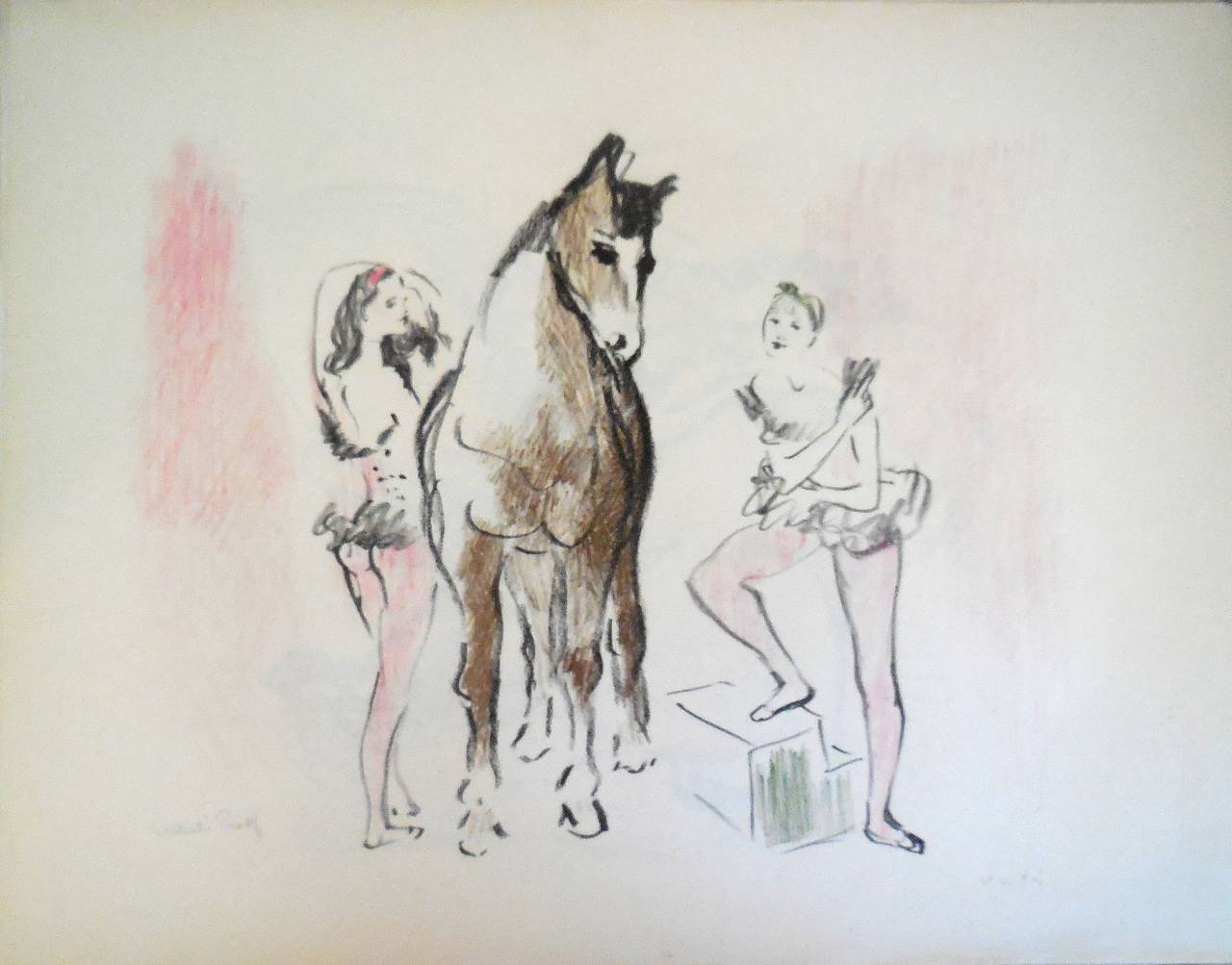 Marcel Vertès Animal Print - Circus girls with horse