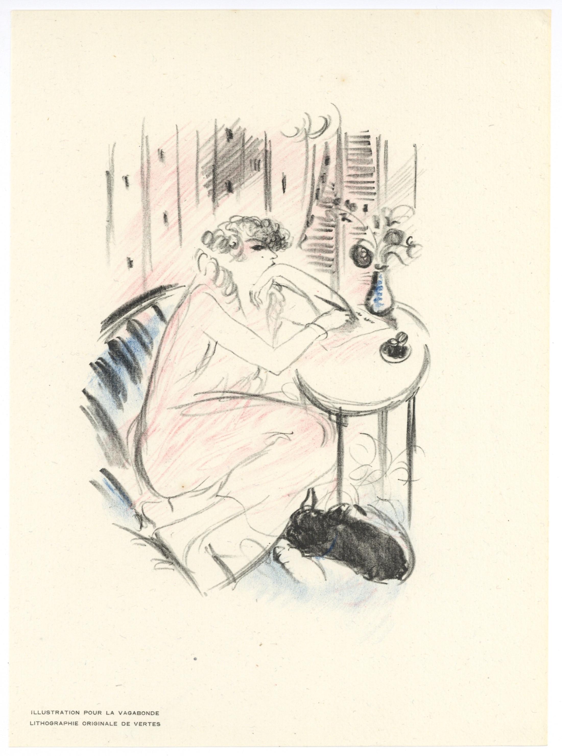 "Collette la Vagabonde" original lithograph - Print by Marcel Vertès