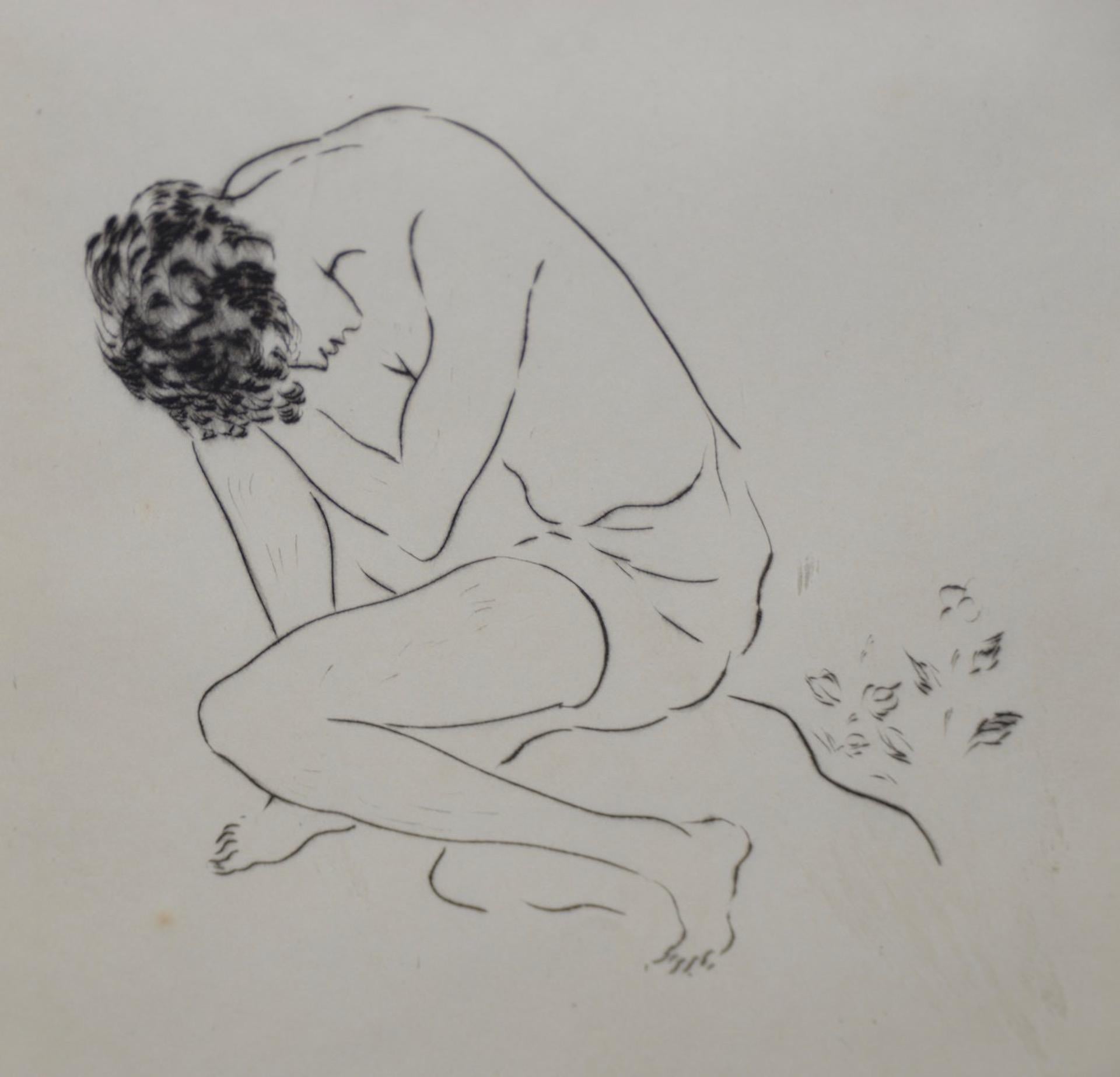 Marcel Vertes Figural Nude Etching Signed c.1940s. - Brown Nude Print by Marcel Vertès