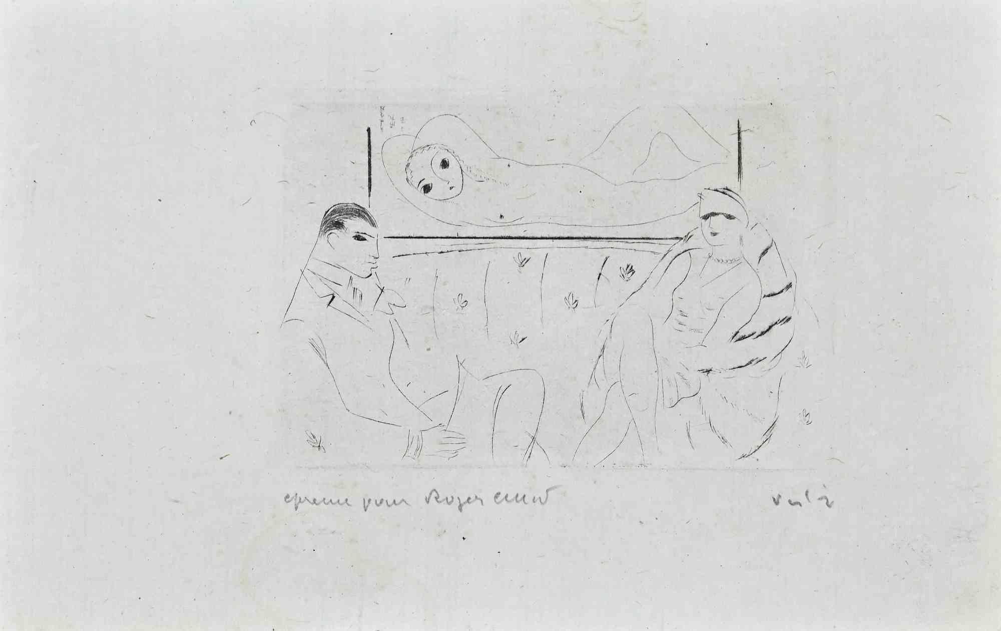 Marcel Vertès Figurative Print - Waiting Room - Original Etching and Drypoint by Marcel Vertés - 1920