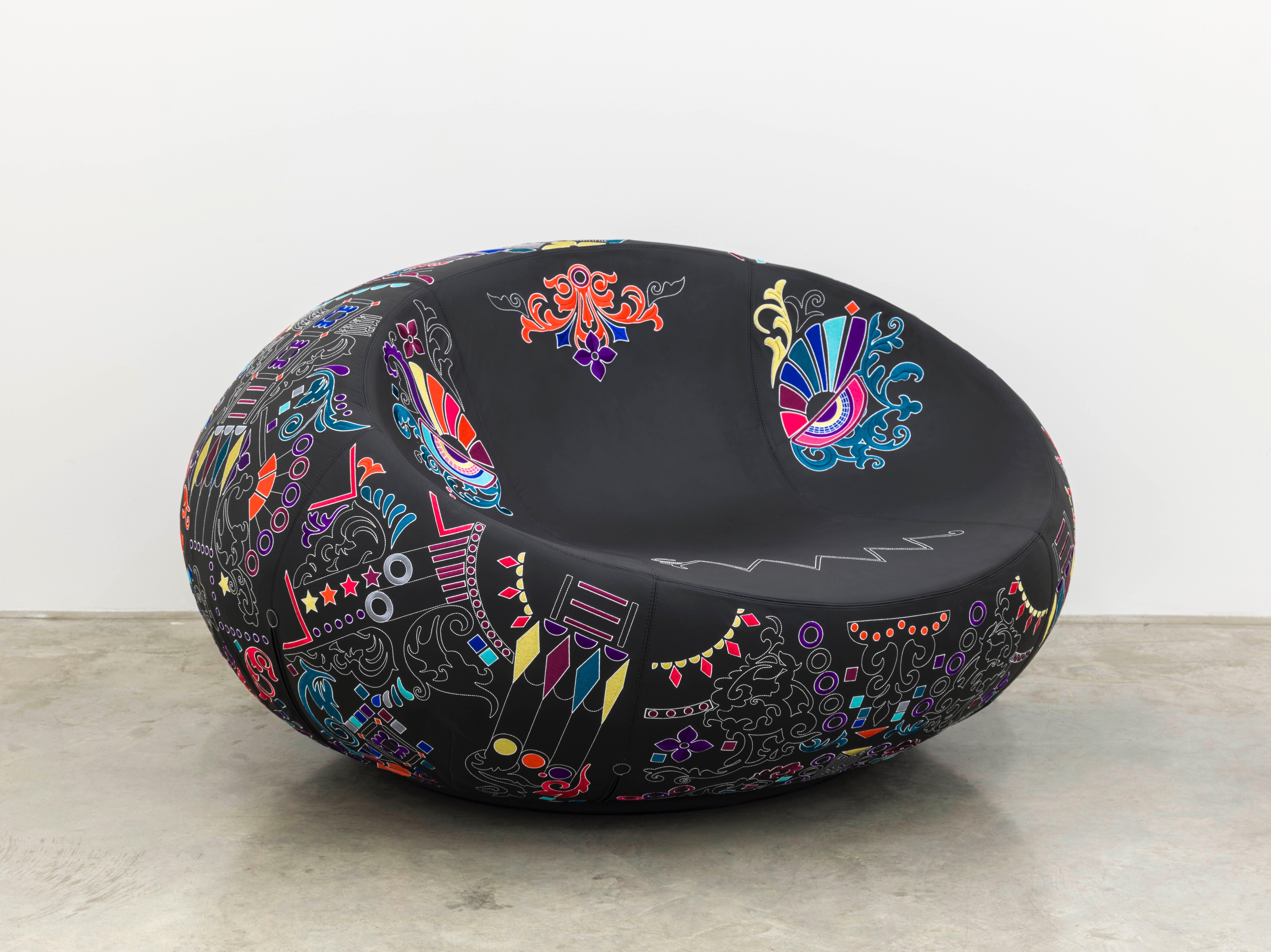 Embroidered Marcel Wanders, Black Chair, Faux Leather, Embroidery, Wood, 2016