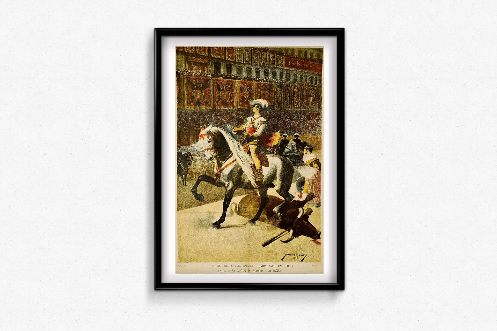 El Conde de Villamediana rejoneando un toro en la Plaza Mayor de Madrid For Sale 2