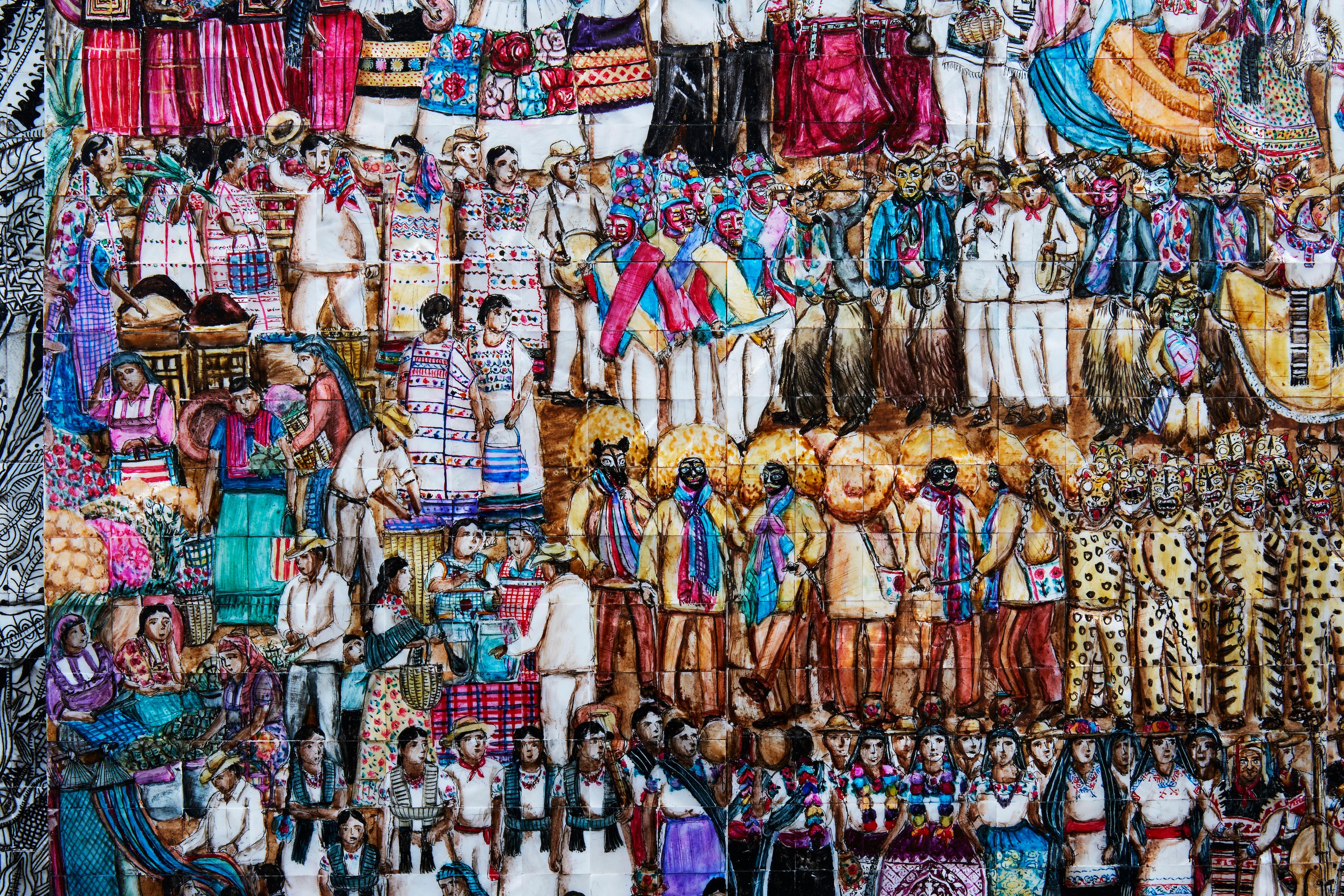 Mitote Folklórico - Marco de Nácar con Incrustaciones - Arte Popular Mexicano- Cactus Fine Art en venta 6