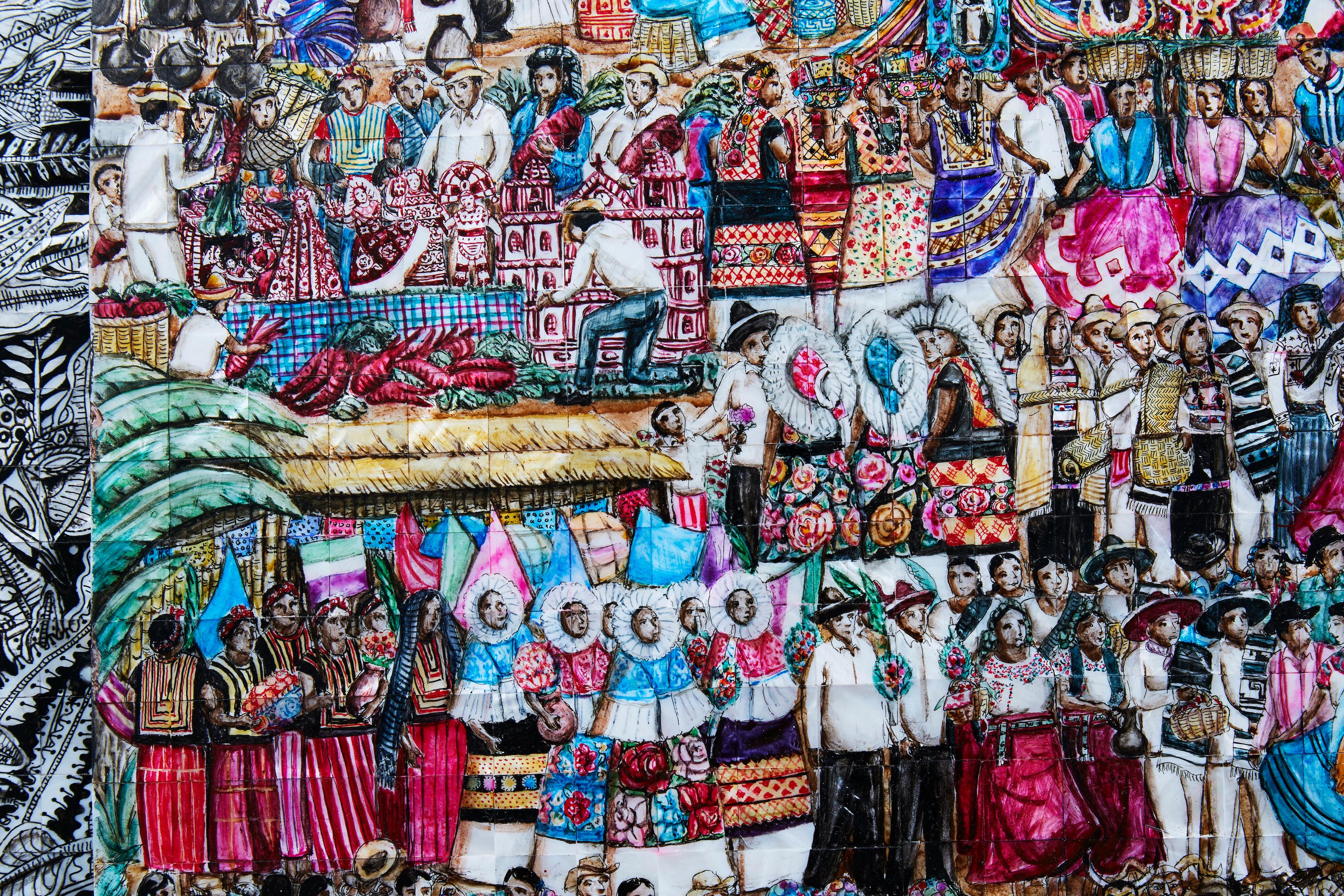 Mitote Folklórico - Inlay Nacre Frame - Mexican Folk Art- Cactus Fine Art For Sale 1