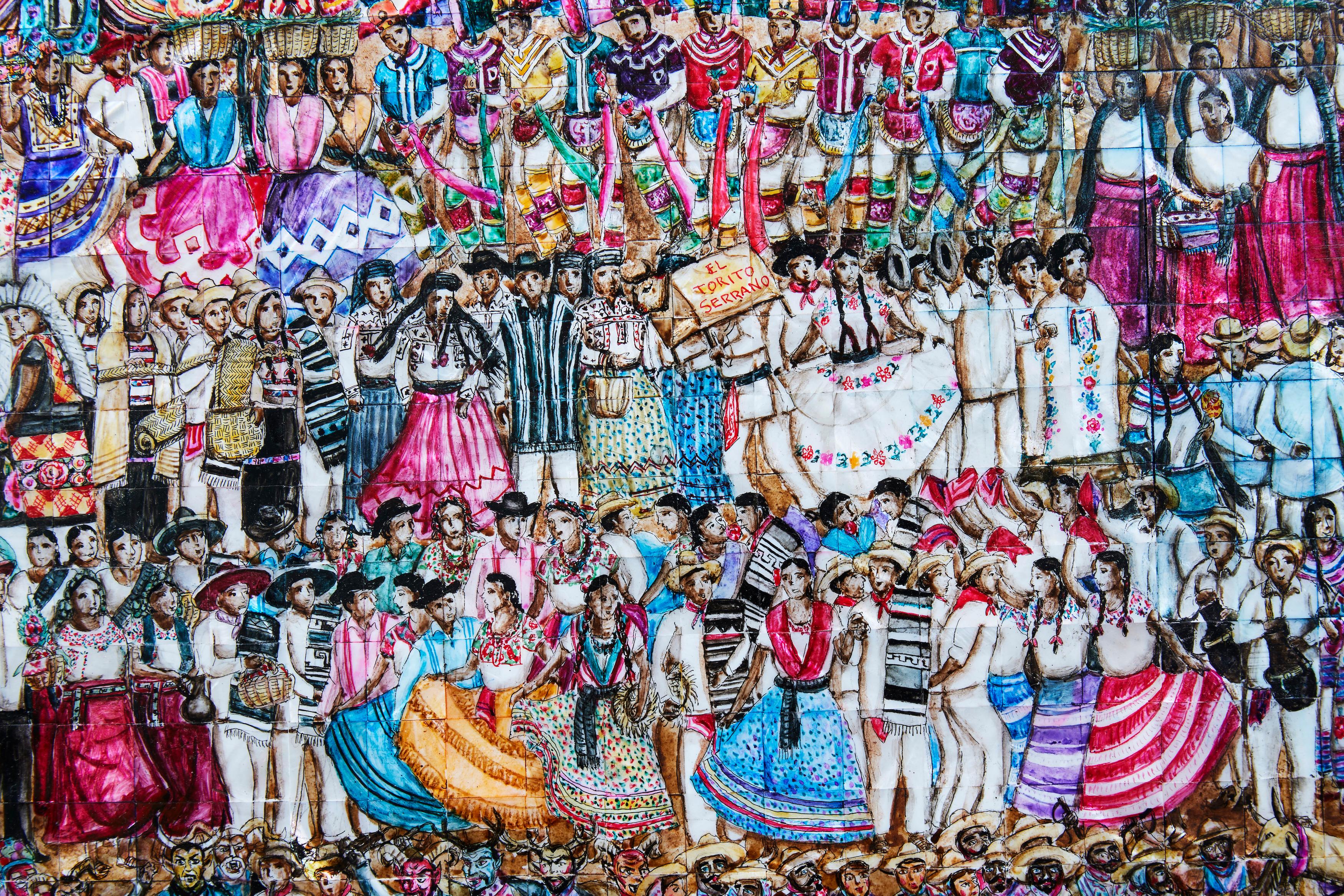 Mitote Folklórico - Inlay Nacre Frame - Mexican Folk Art- Cactus Fine Art For Sale 2