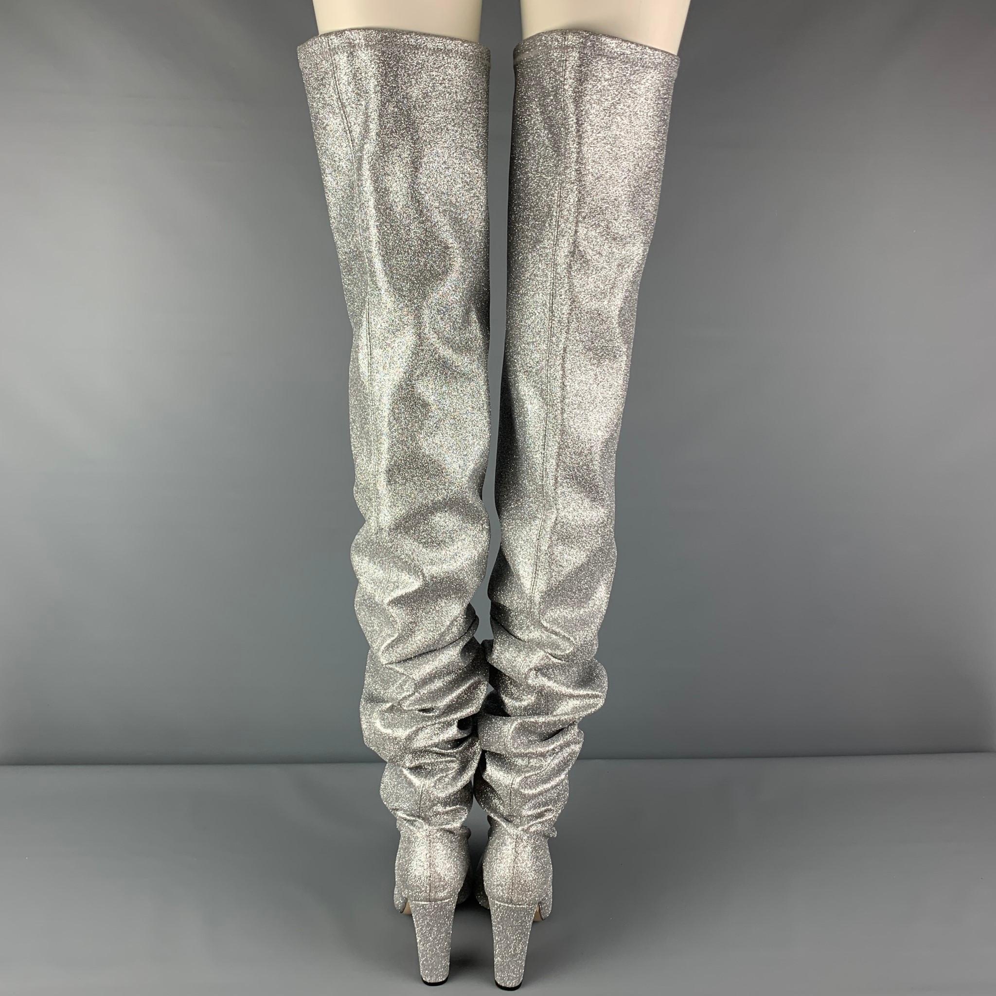 silver thigh high boots