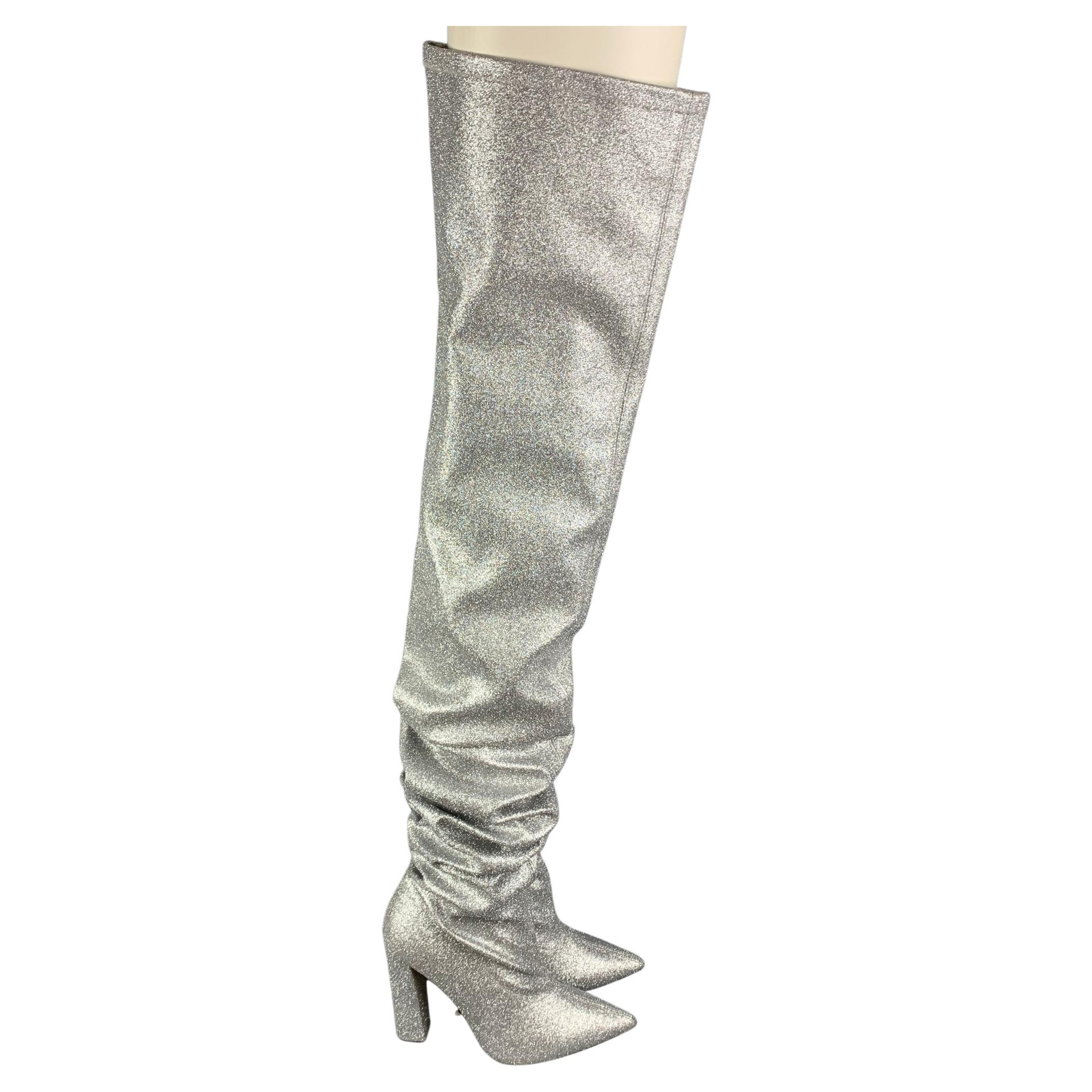 MARCELL VON BERLIN Size 10 Silver Leather Metallic Pull On Thigh High Boots  For Sale at 1stDibs | silver thigh high boots, thigh high silver boots, silver  knee high boots