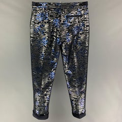 MARCELL VON BERLIN Size 32 Black Silver Blue Jacquard Metallic Dress Pants