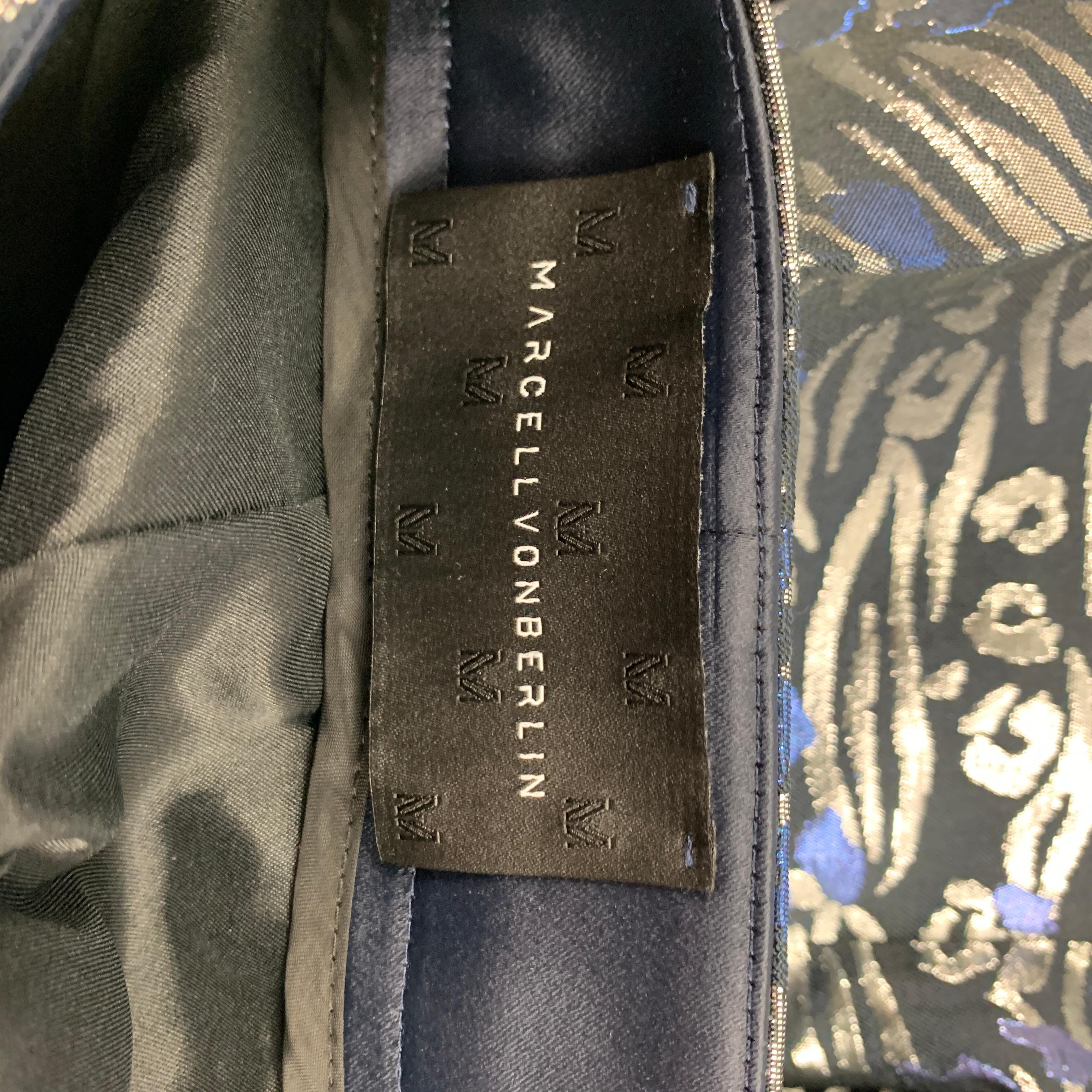 MARCELL VON BERLIN Size 32 Black Silver Blue Jacquard Metallic Dress Pants 1