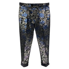 MARCELL VON BERLIN Size 32 Black Silver Blue Jacquard Metallic Dress Pants