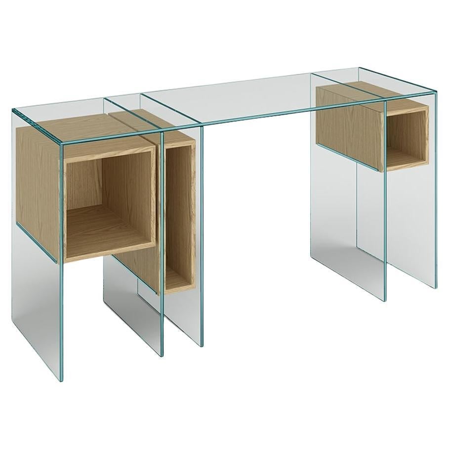 Marcell Wood & Glass Console Table, Designed by Massimo Castagna, Made in Italy 