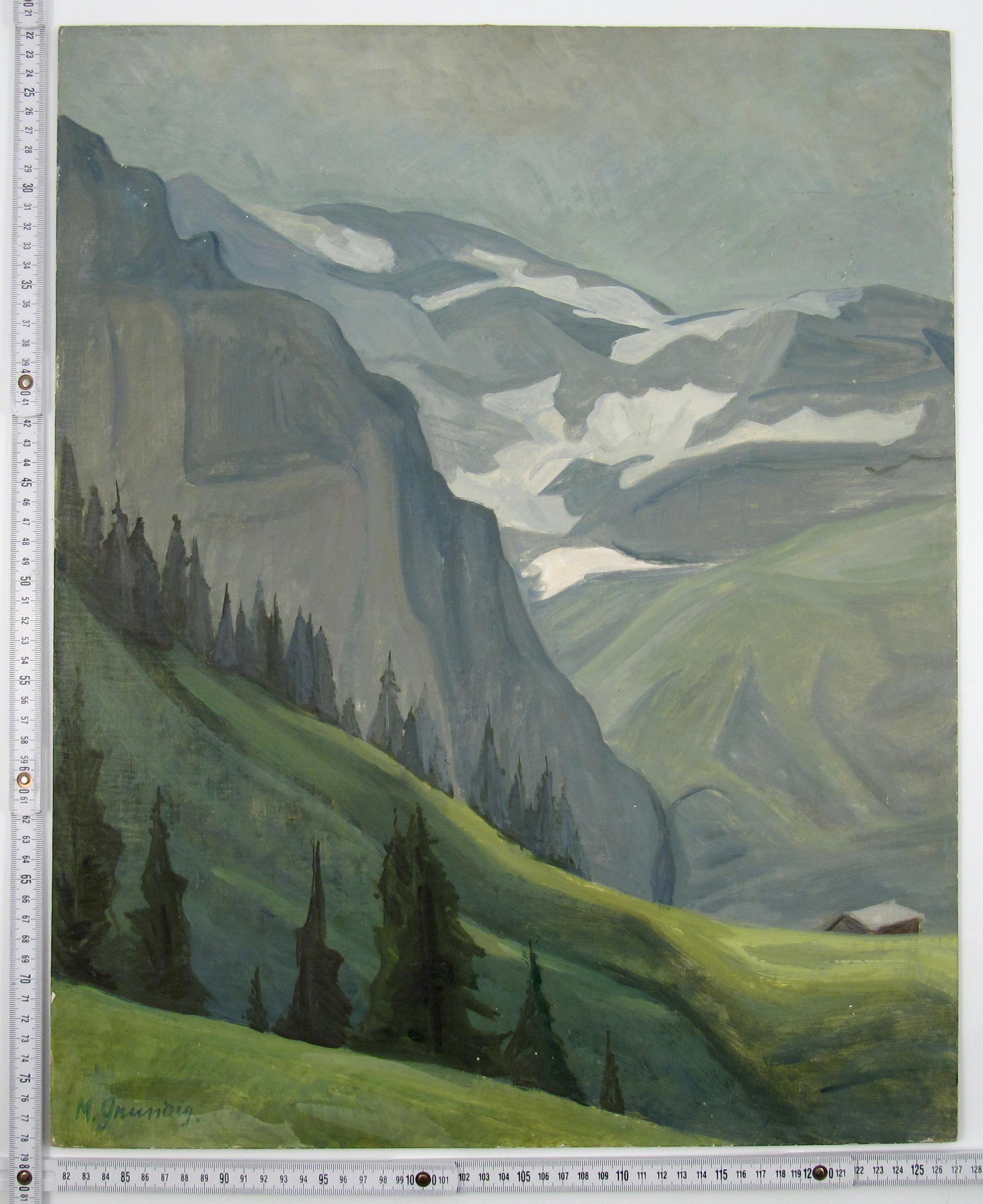 Mountains in the Valais / Wallis , Switzerland - Exhibited Oil Painting in 1950 1