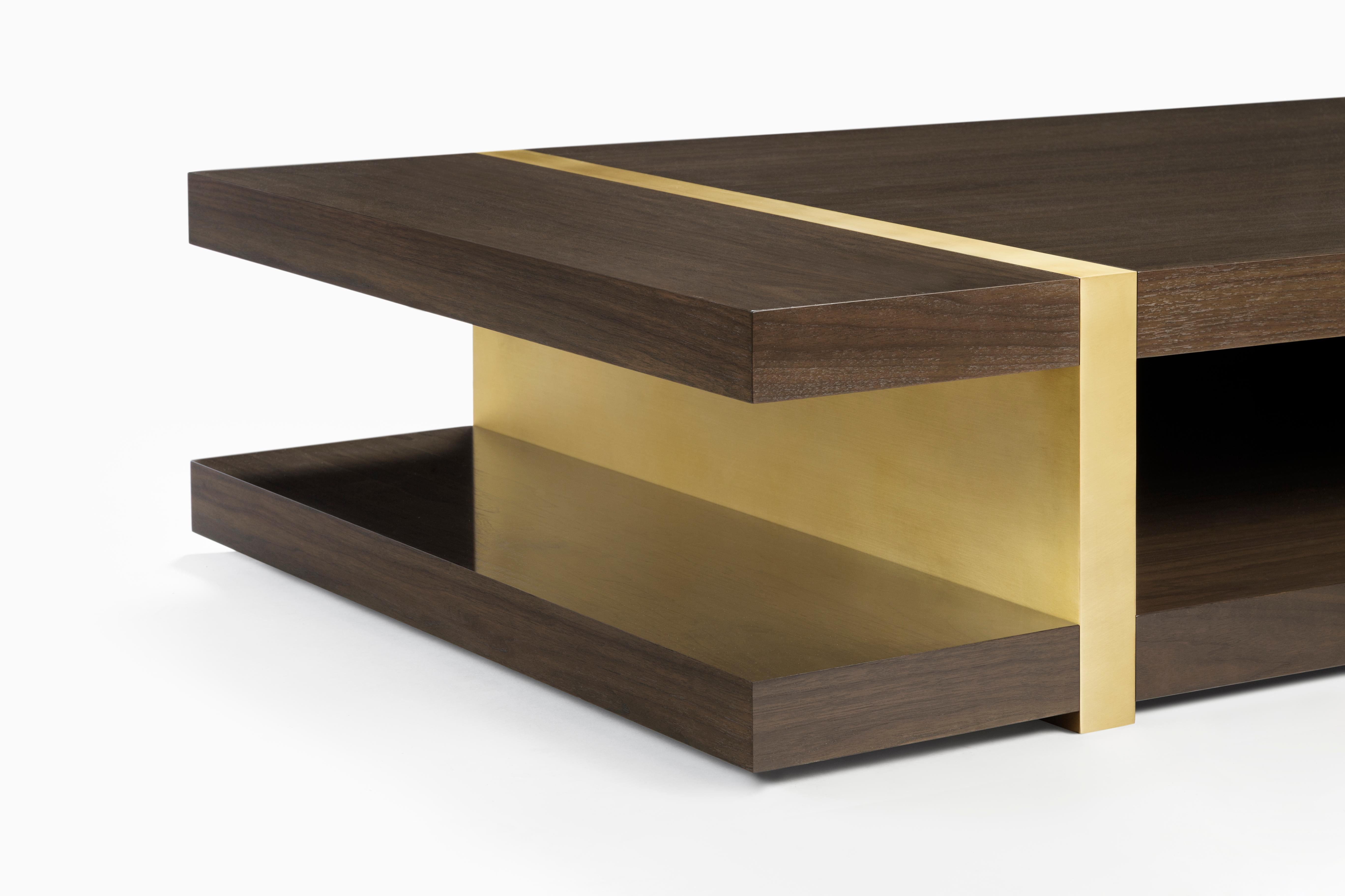 Bronzed Marcelle Cocktail Table, Rectangular Coffee Table in Wood and Metal