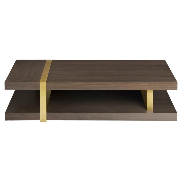 Marcelle Cocktail Table, Rectangular Coffee Table in Wood and Metal For Sale
