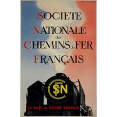 1938 original poster "Le Rail à Votre Service" - French Railway - SNCF