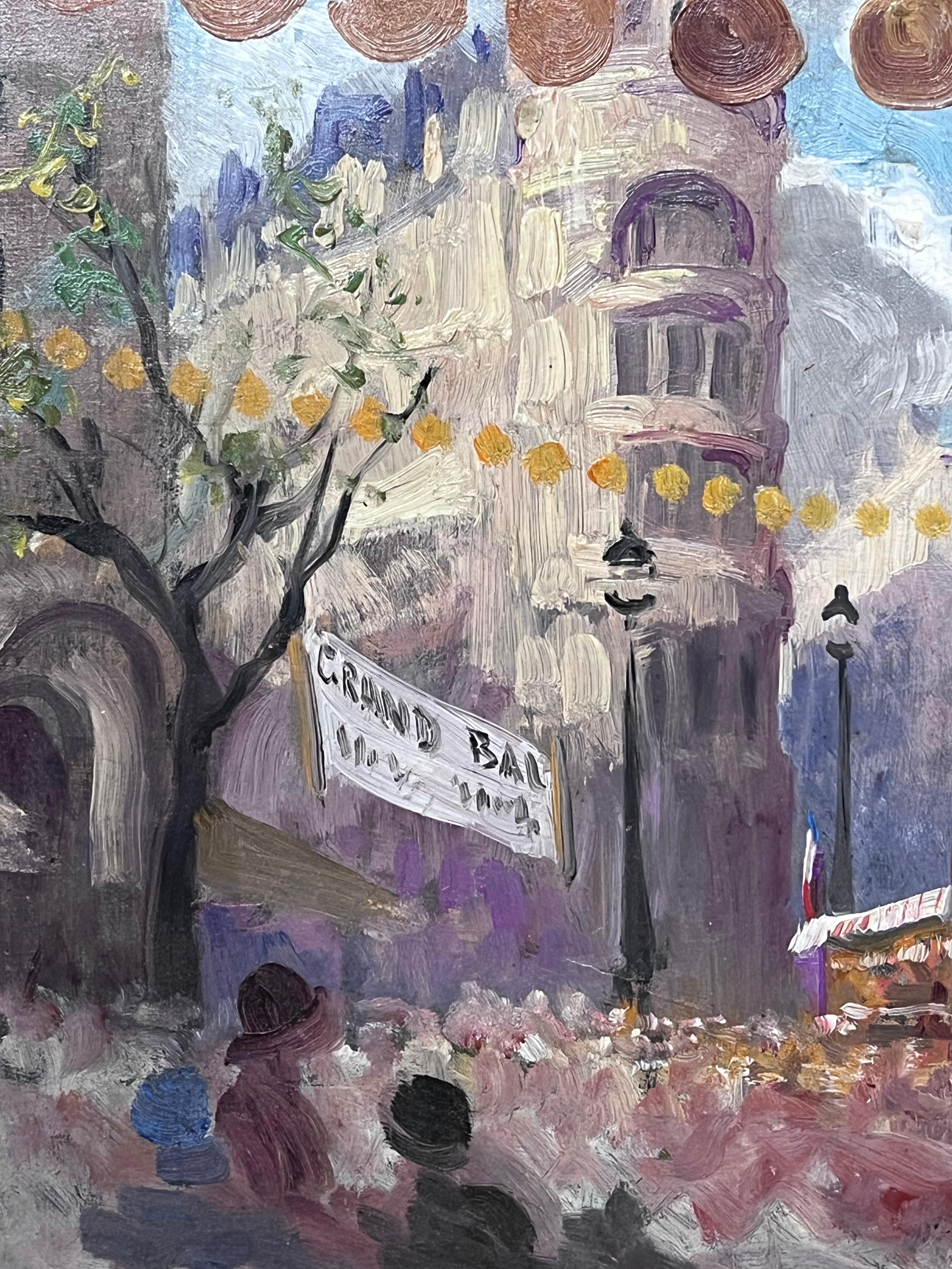 Peinture à l'huile impressionniste française des années 1930 - Scène de rue animée d'un marché français en vente 1
