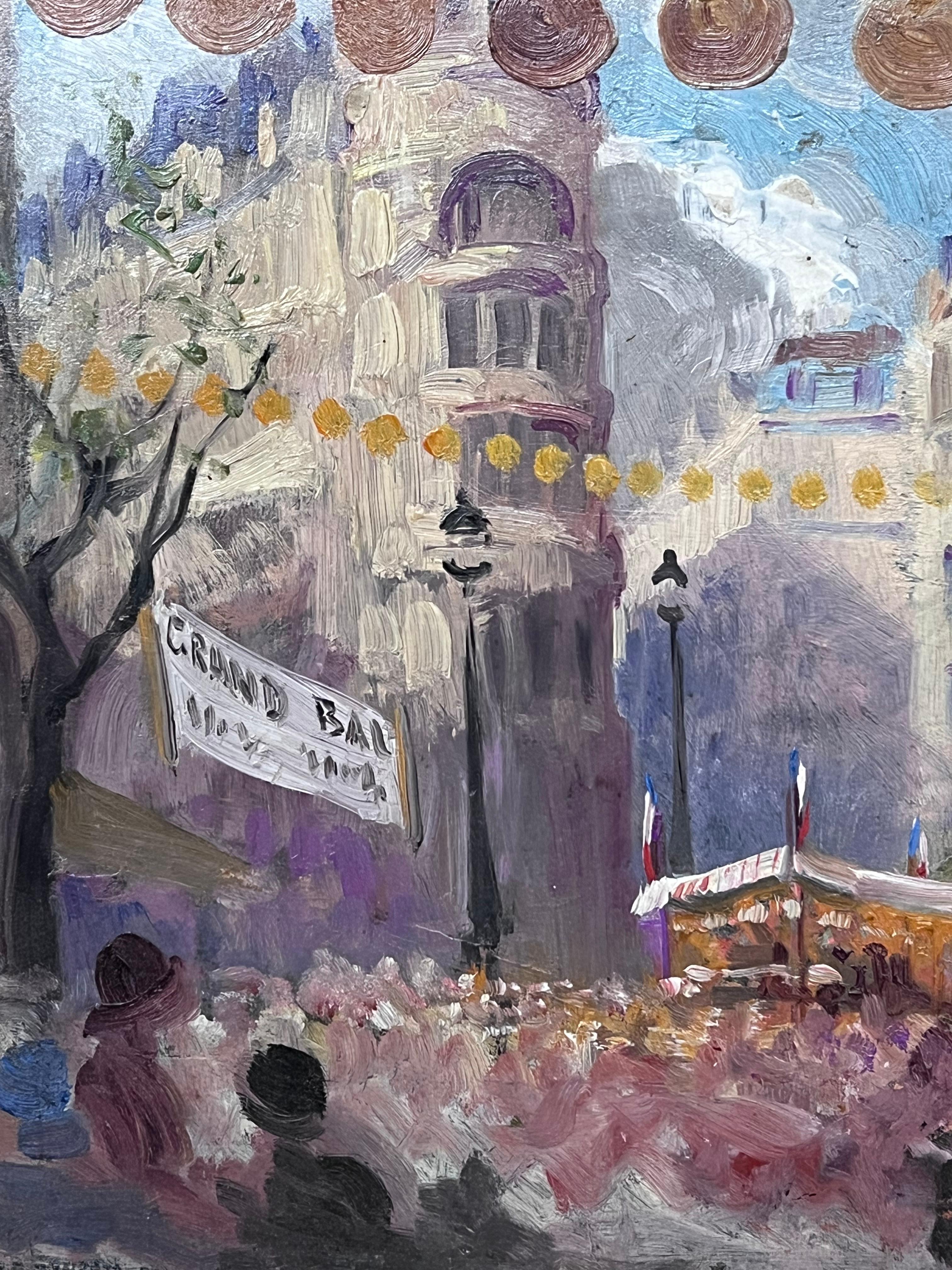 Peinture à l'huile impressionniste française des années 1930 - Scène de rue animée d'un marché français en vente 2