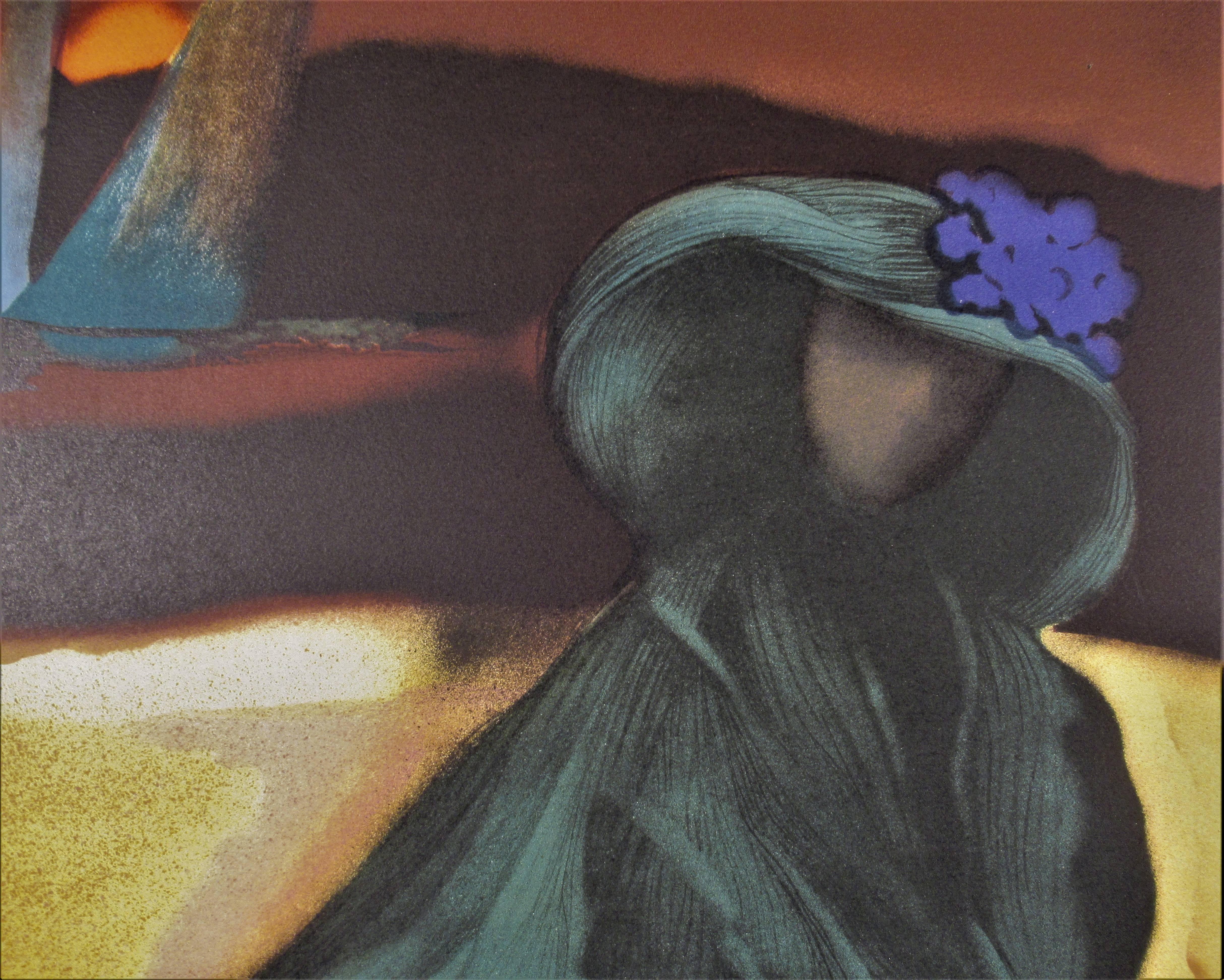 Frau und Boote – Print von Marcelle Simone Stoianovich