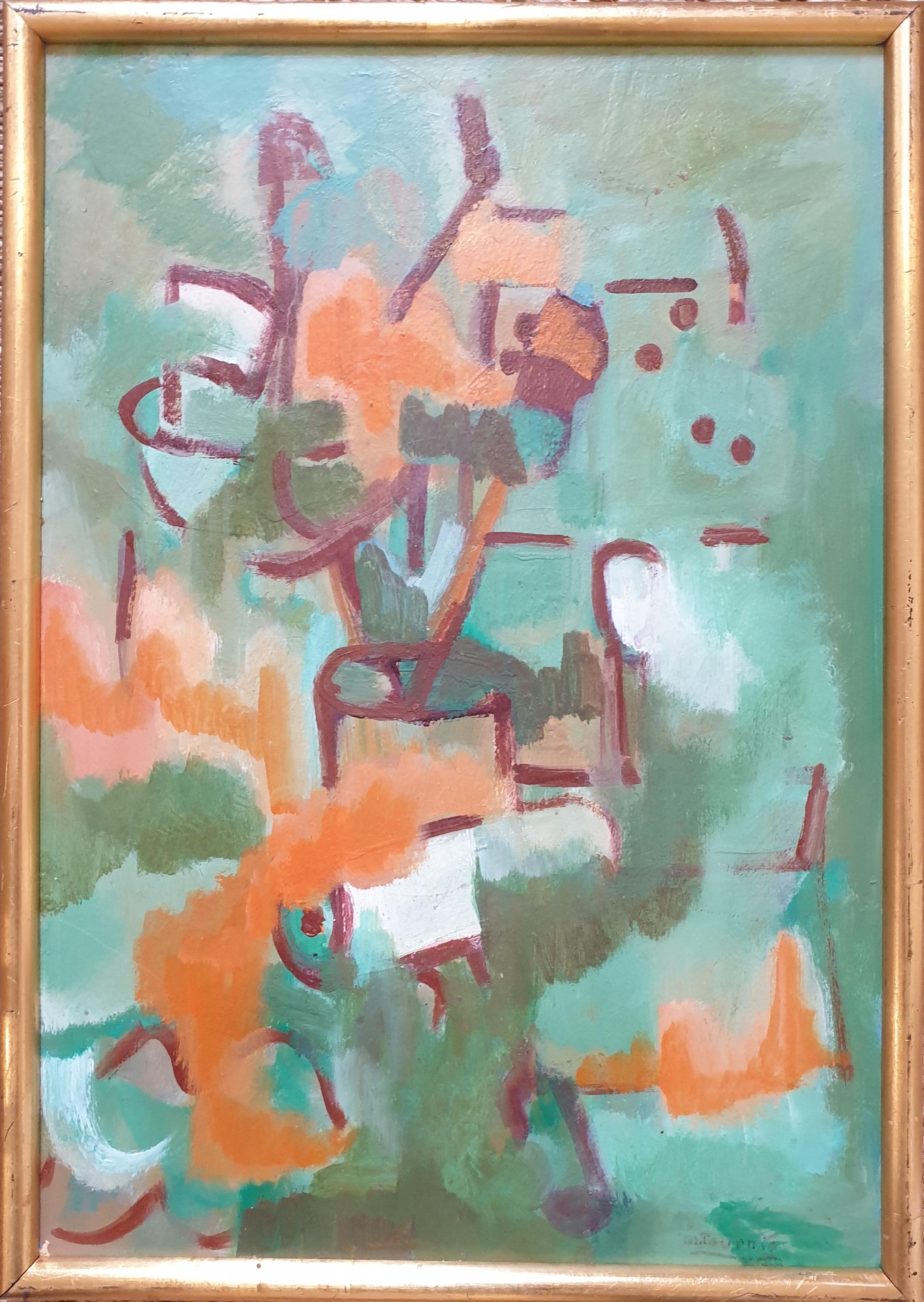 Marcelle Tournié  Abstract Painting - Mid-Century Abstract Expressionist Acrylic and Oil on Board.